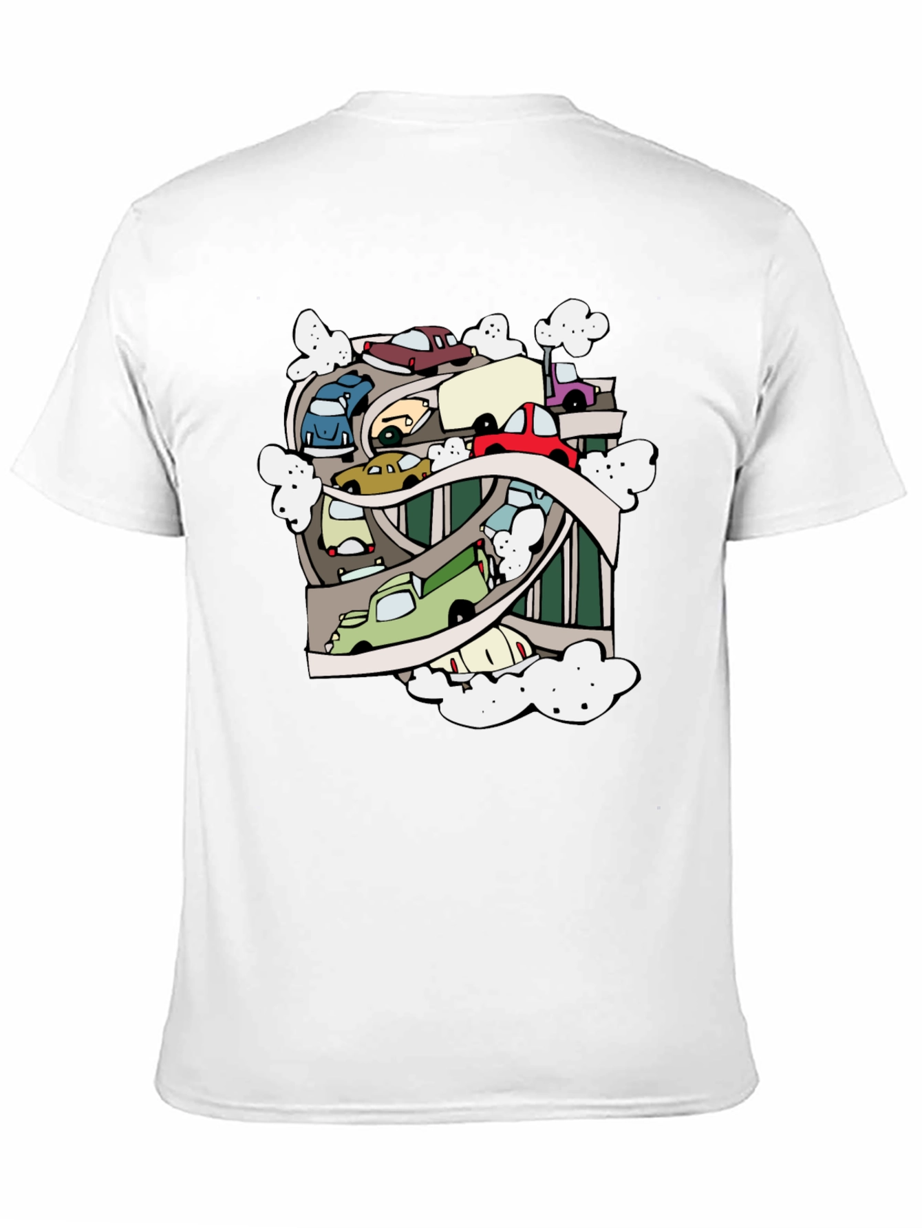 Cartoon Cars Highway Black T-Shirt