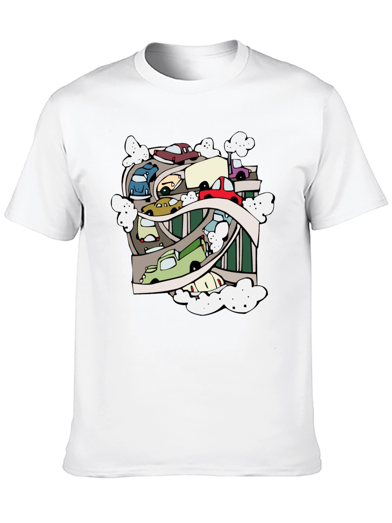 Cartoon Cars Highway Black T-Shirt