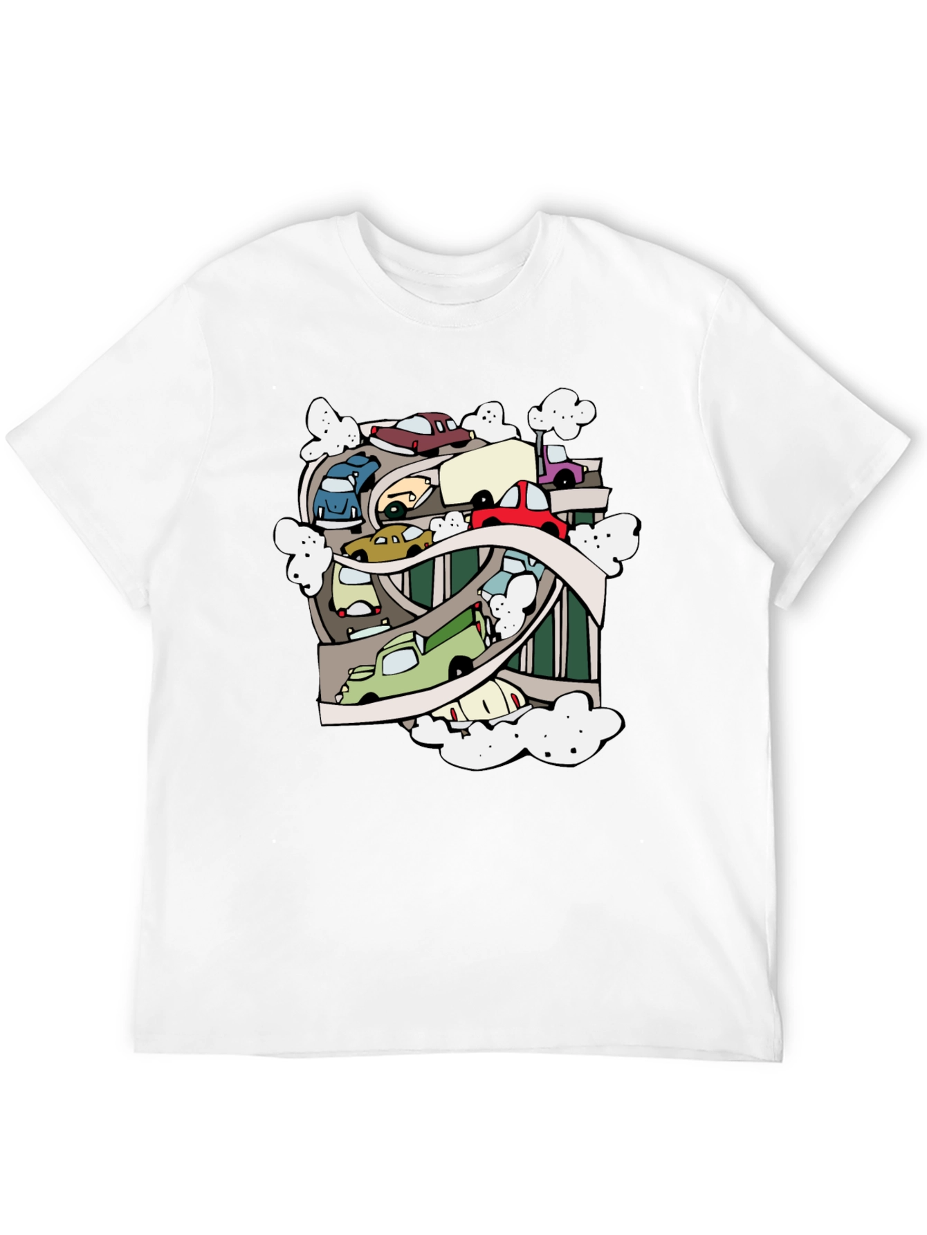 Cartoon Cars Highway Black T-Shirt