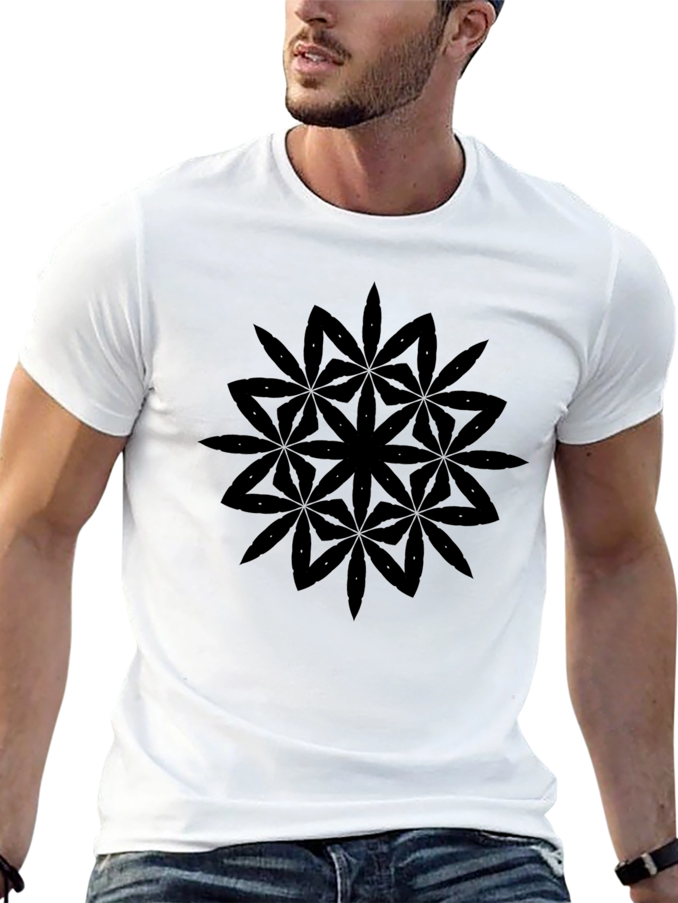 Geometric Flower Black T-Shirt