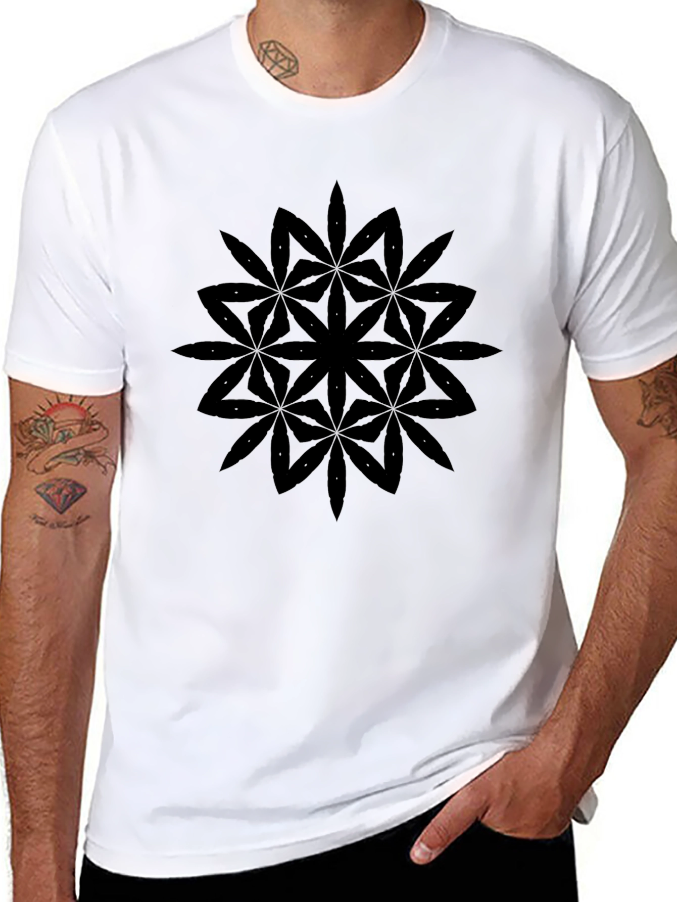 Geometric Flower Black T-Shirt