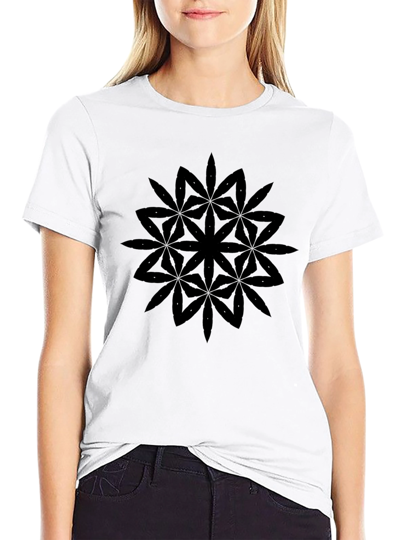 Geometric Flower Black T-Shirt