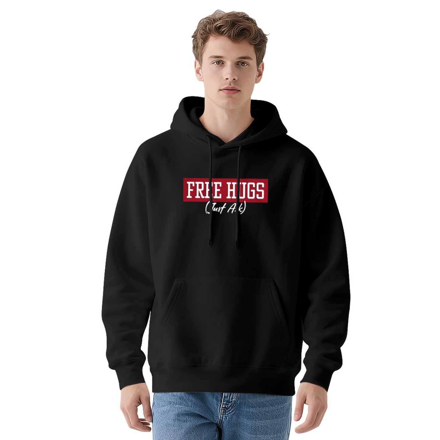 Funny Free Hugs AK Gray Hoodie, Men Edgy Casual Plush Comfort Pullover