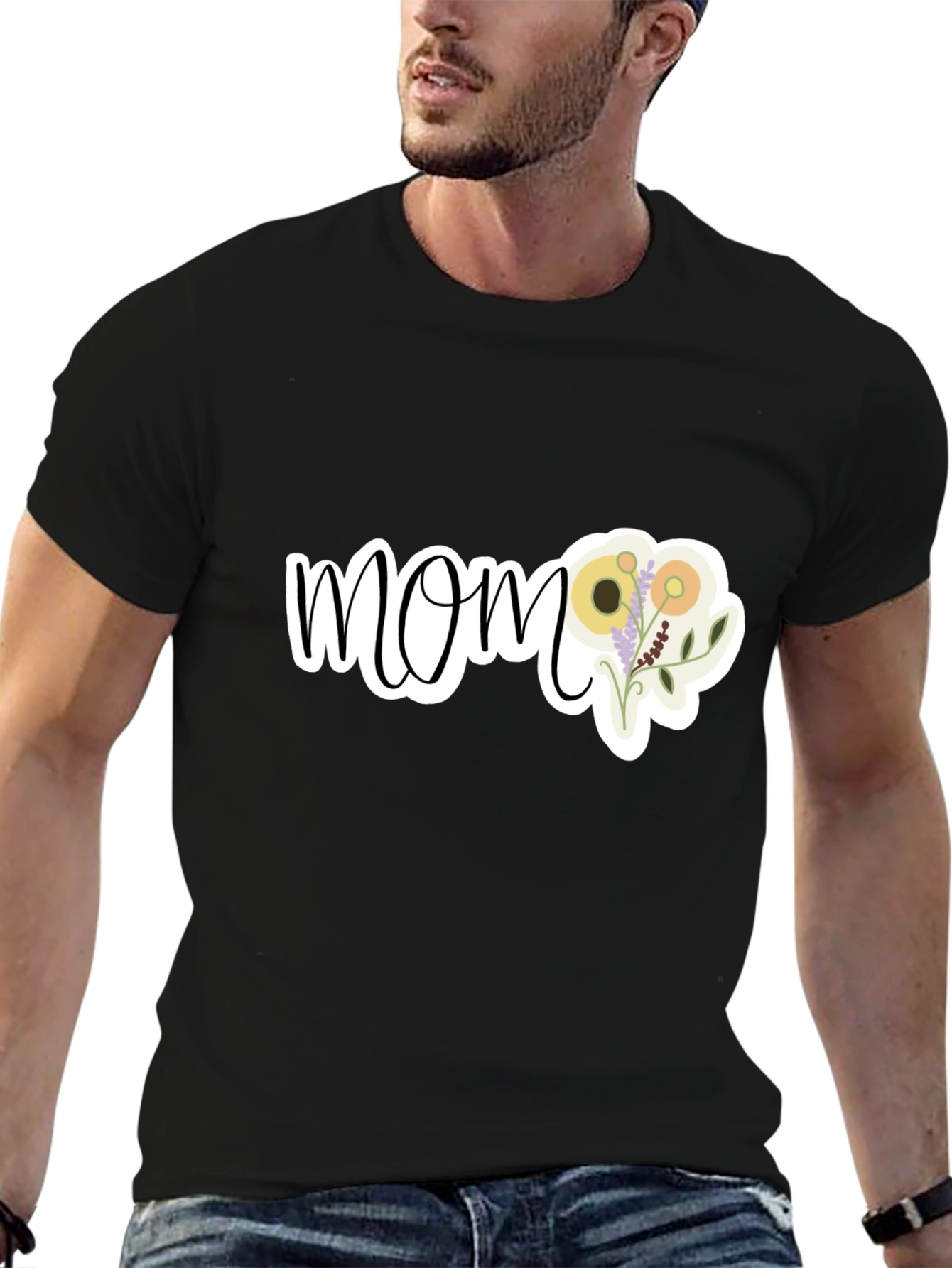 Floral Mom Graphic T-Shirt - Black