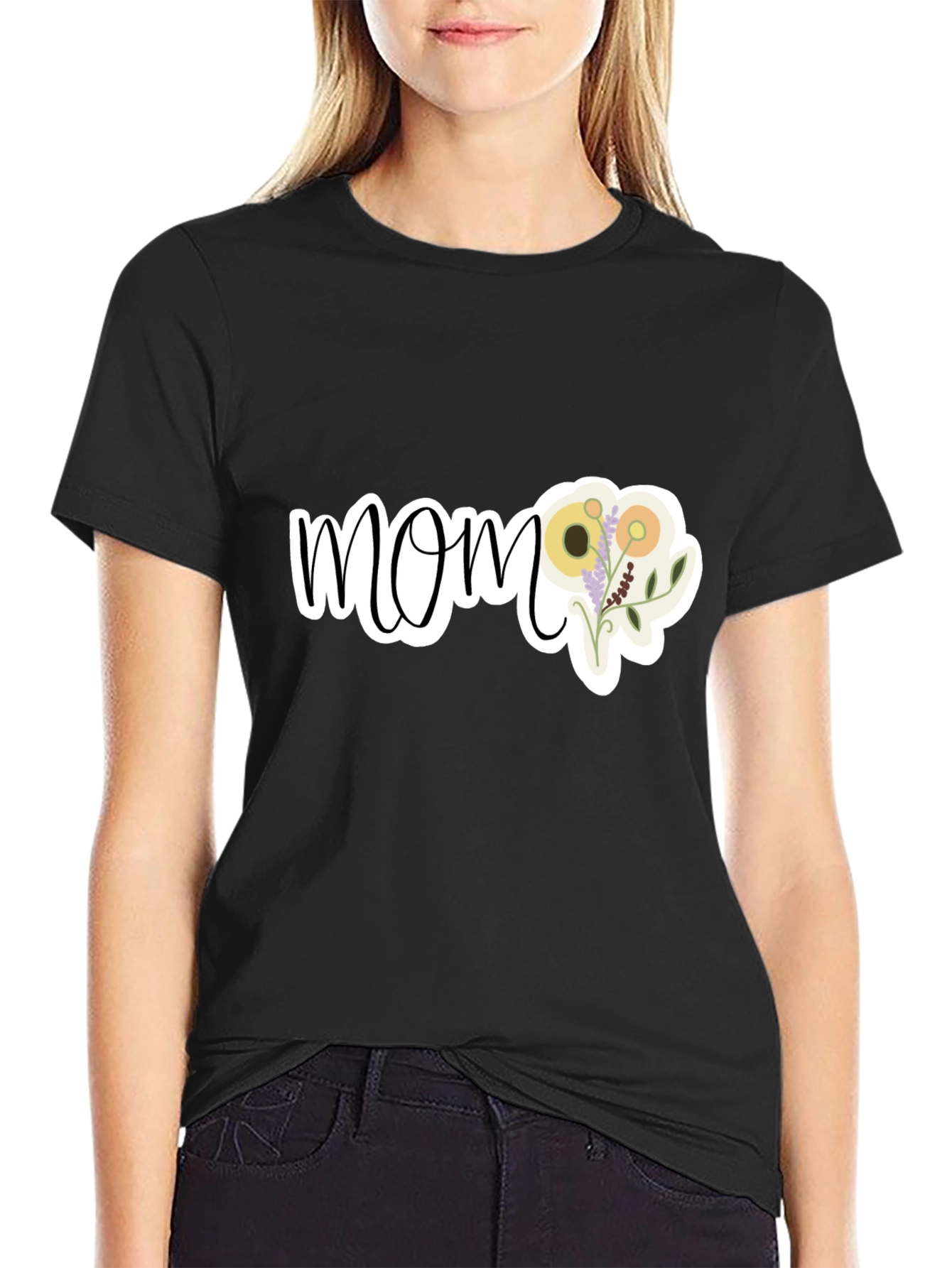 Floral Mom Graphic T-Shirt - Black
