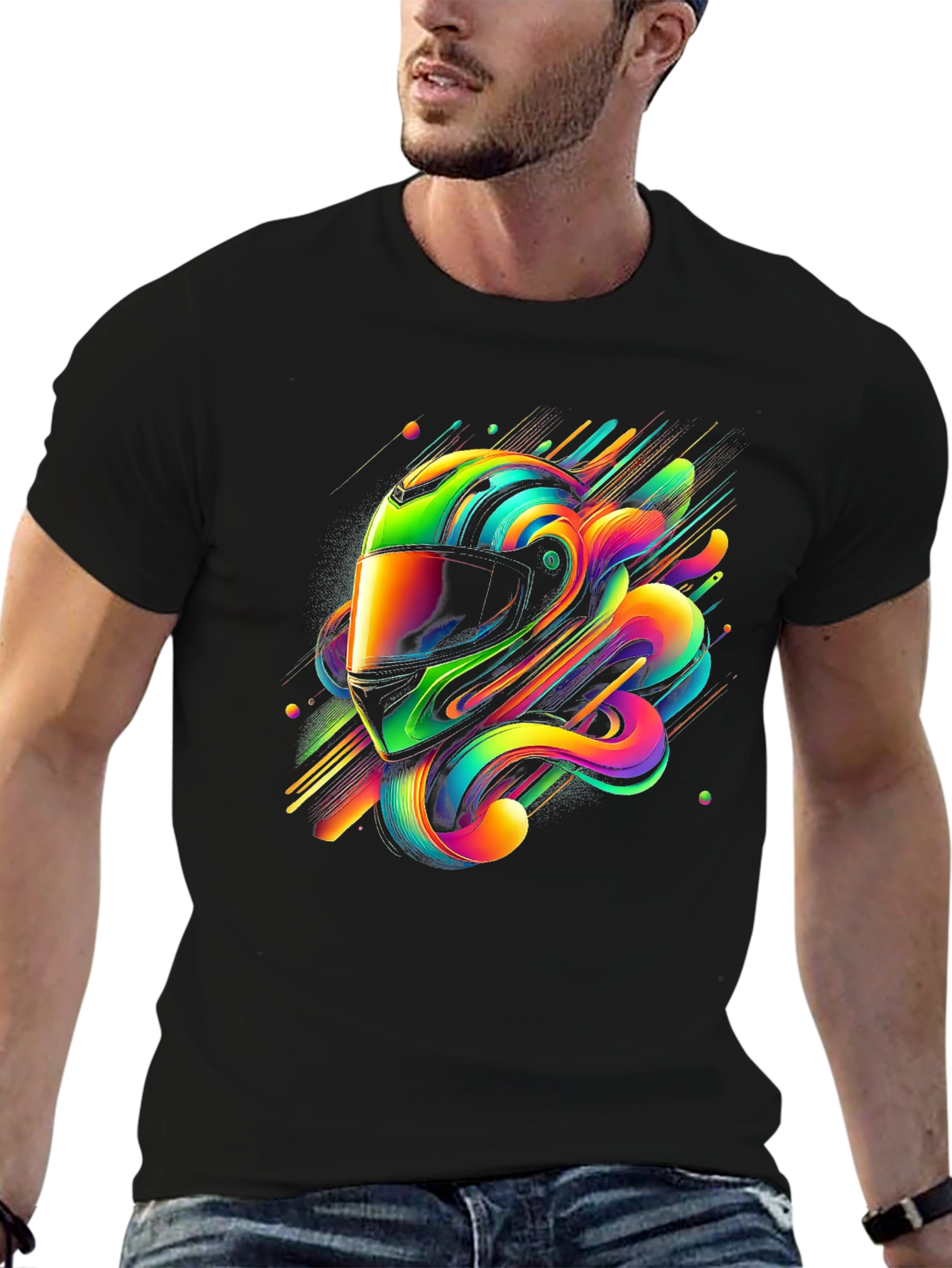 Vibrant Helmet Rider Graphic T-Shirt - Black