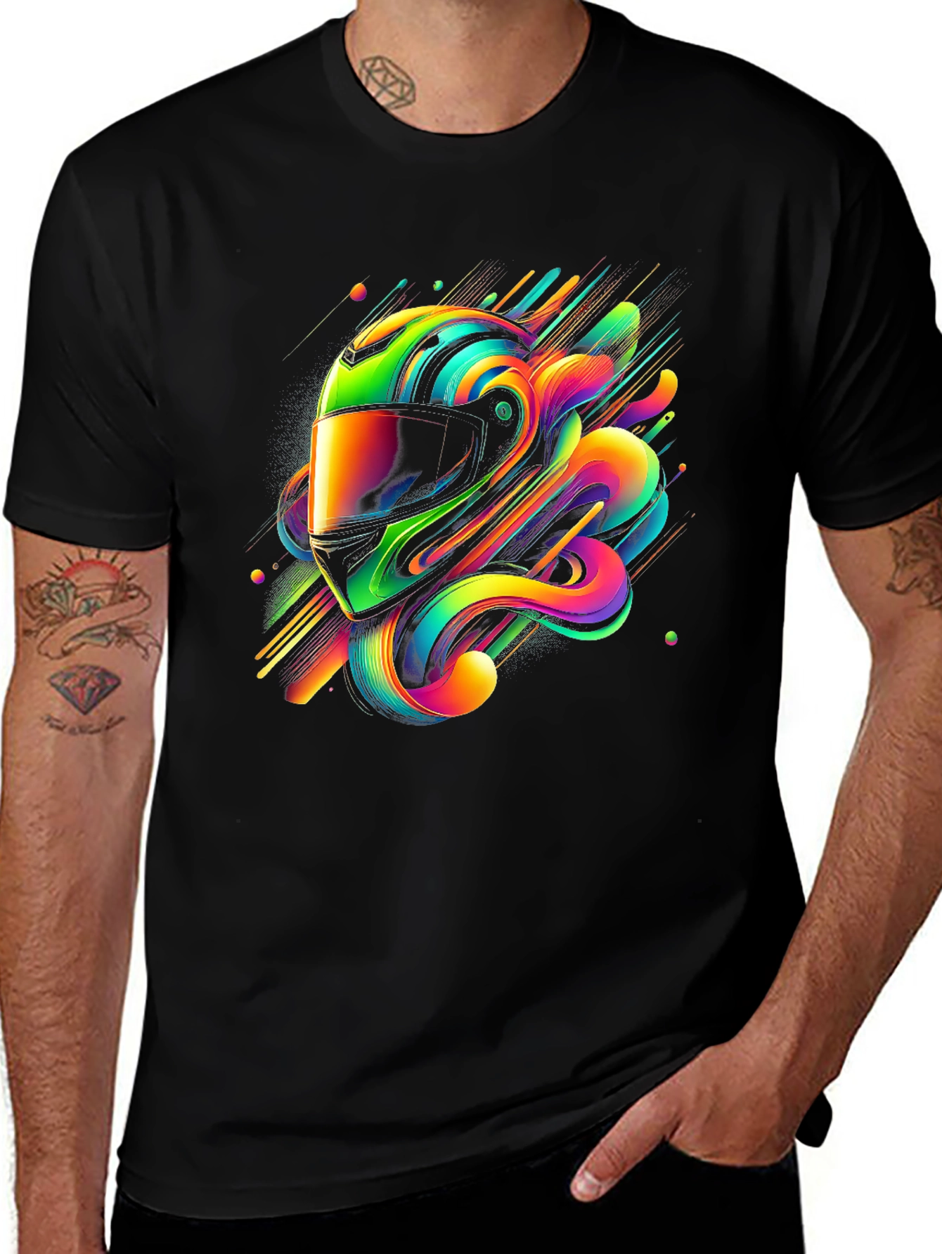 Vibrant Helmet Rider Graphic T-Shirt - Black