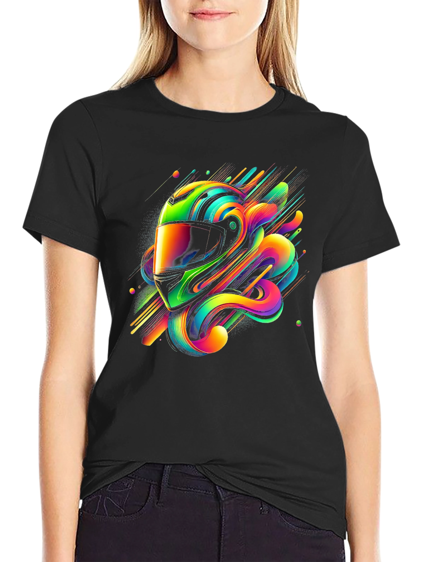 Vibrant Helmet Rider Graphic T-Shirt - Black