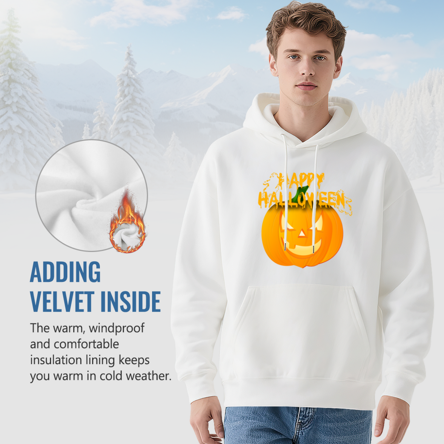 Happy Halloween Pumpkin Soft White Hoodie, Holiday Comfort Outfit