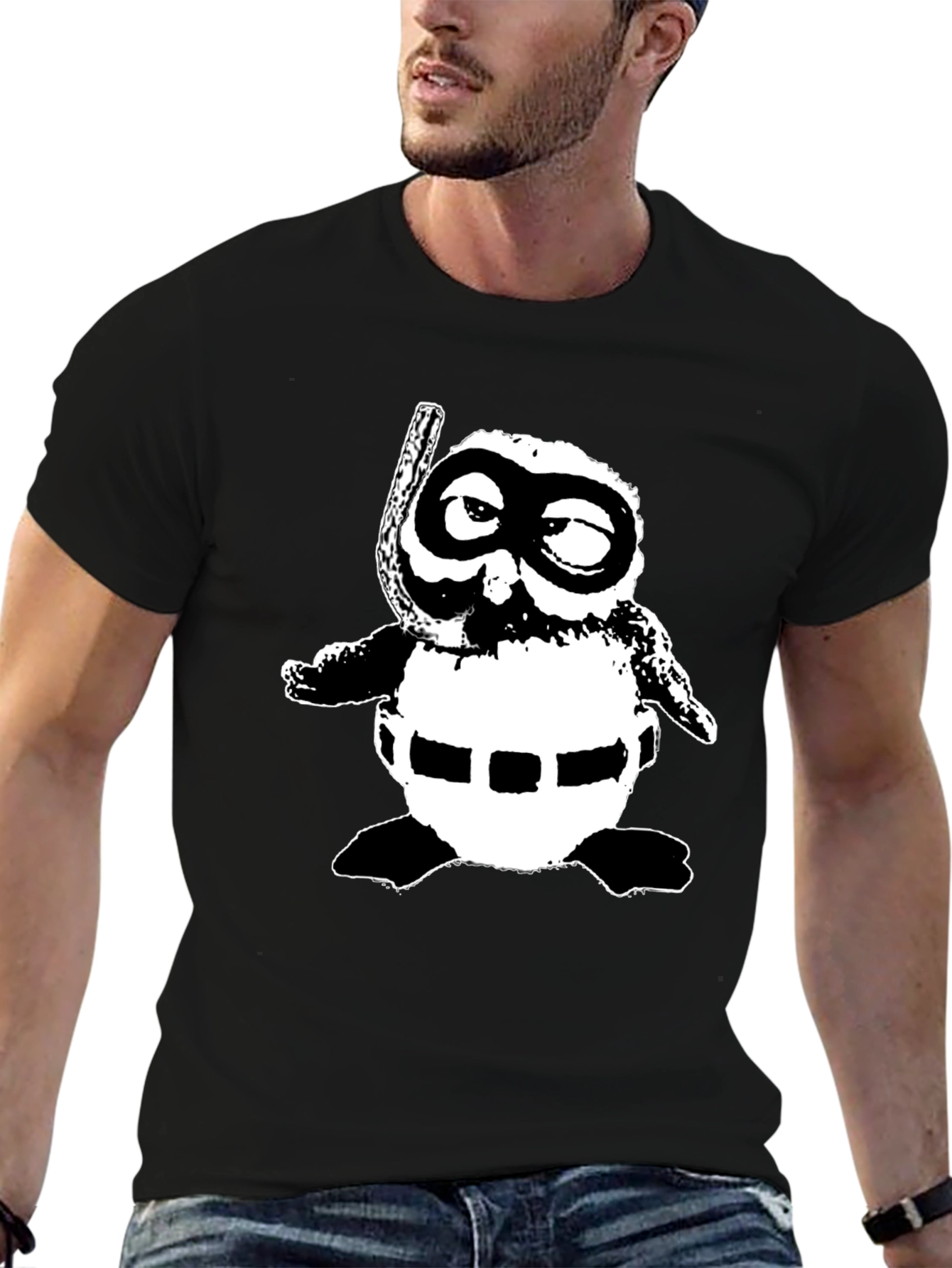 Retro Cartoon Snorkeler Black T-Shirt