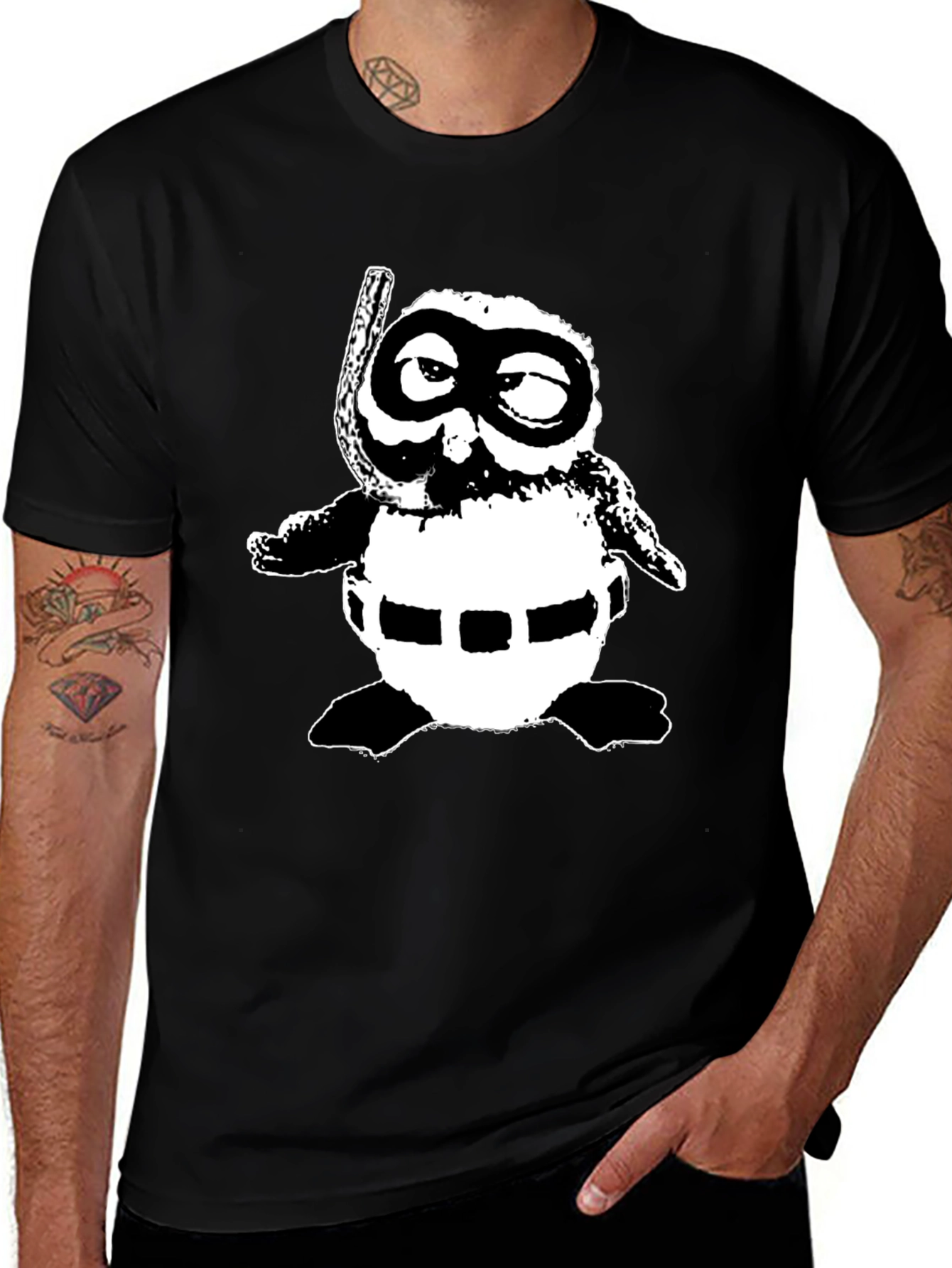 Retro Cartoon Snorkeler Black T-Shirt