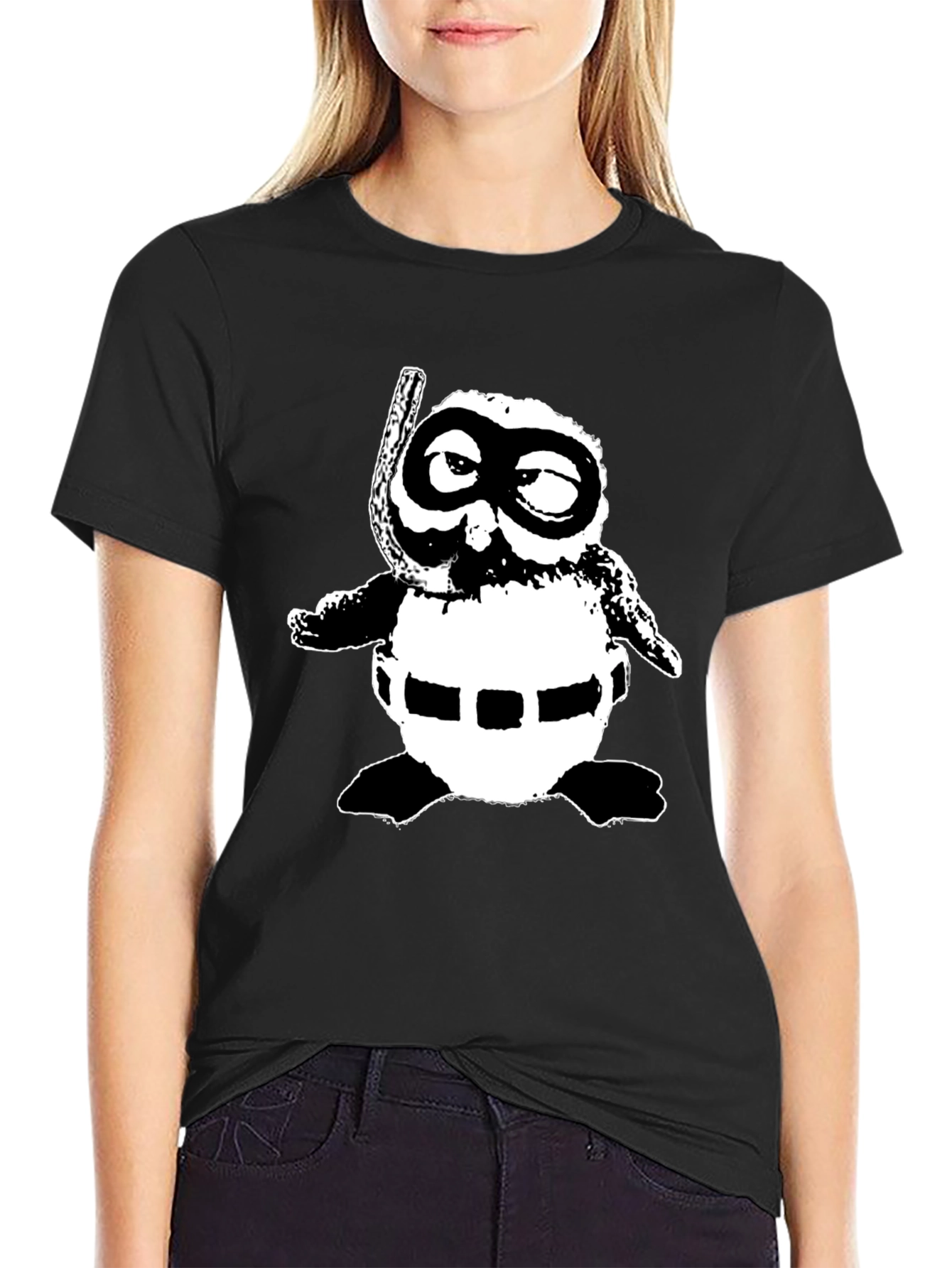 Retro Cartoon Snorkeler Black T-Shirt