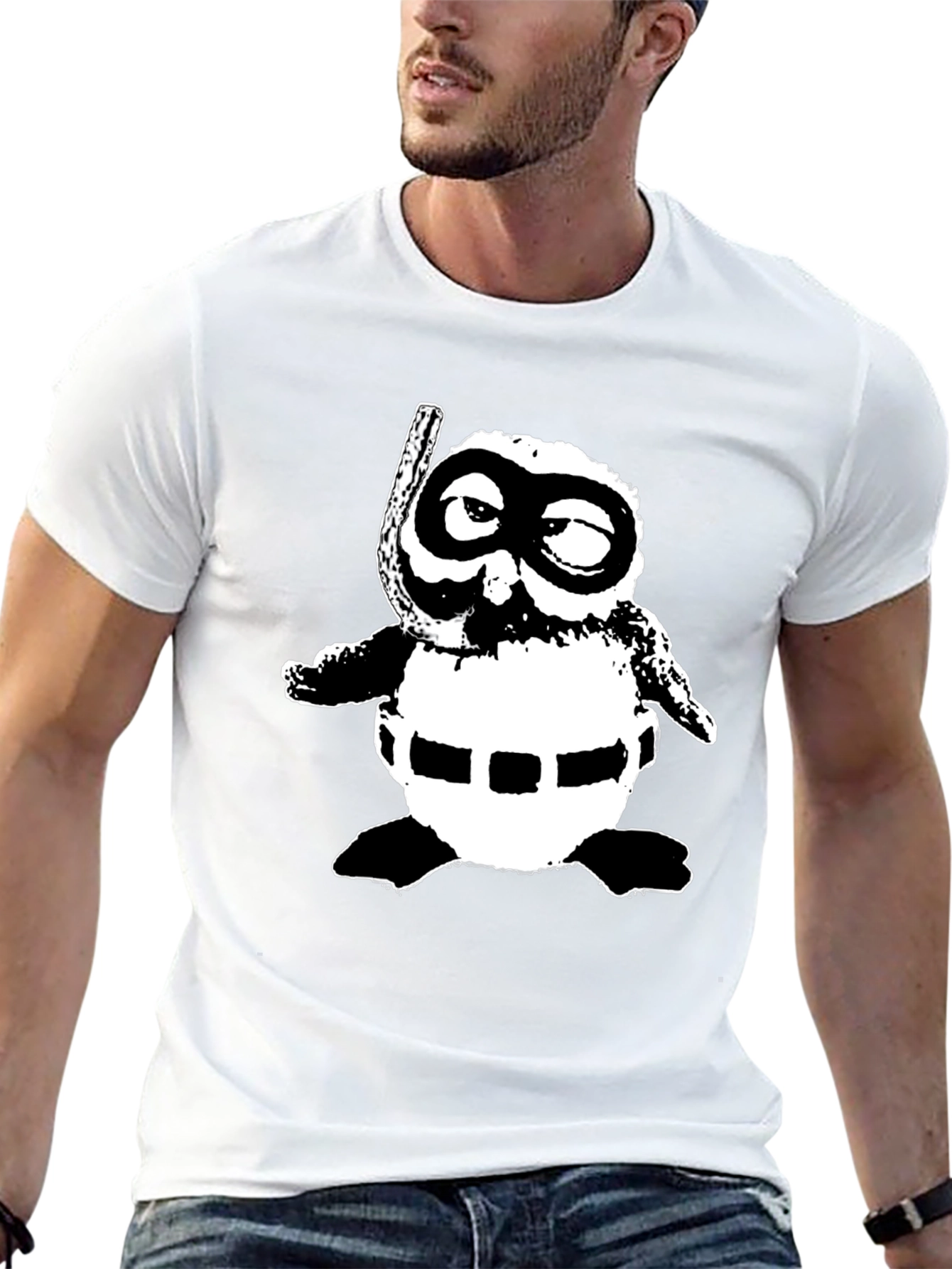 Retro Cartoon Snorkeler Black T-Shirt