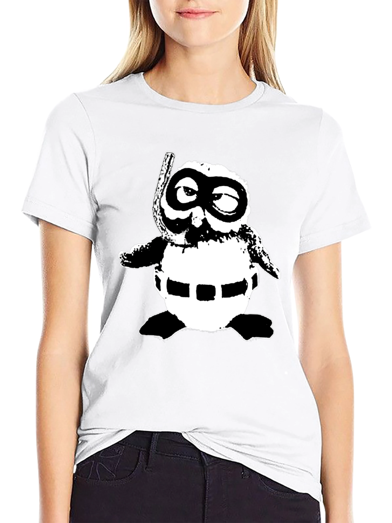 Retro Cartoon Snorkeler Black T-Shirt