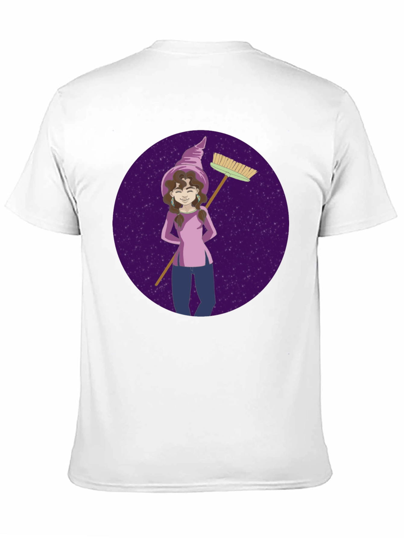 Whimsical Witch Graphic Tee - Broom & Stars Design
