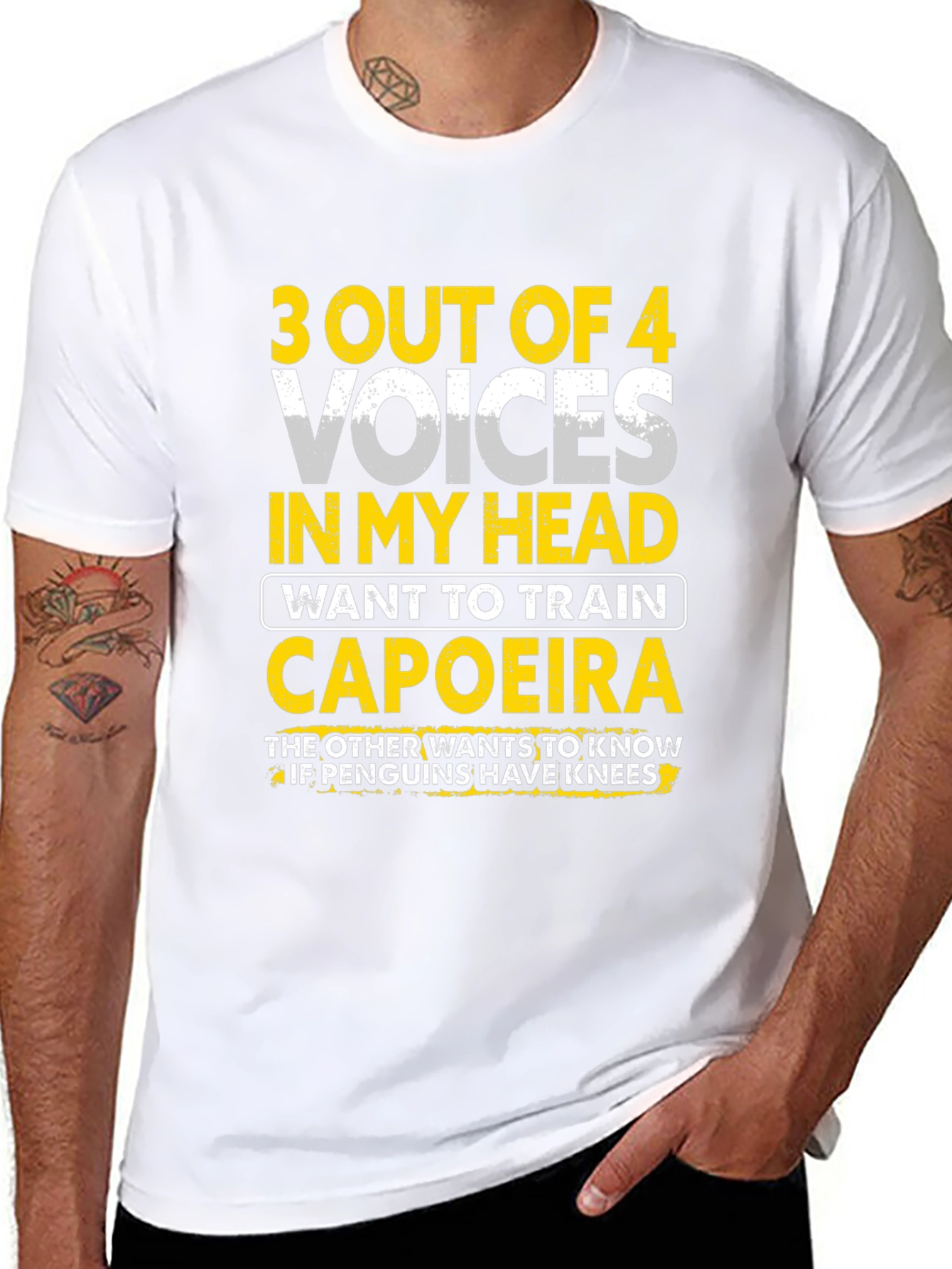 Capoeira & Penguin Knee T-Shirt: Funny Crazy Voices Tee