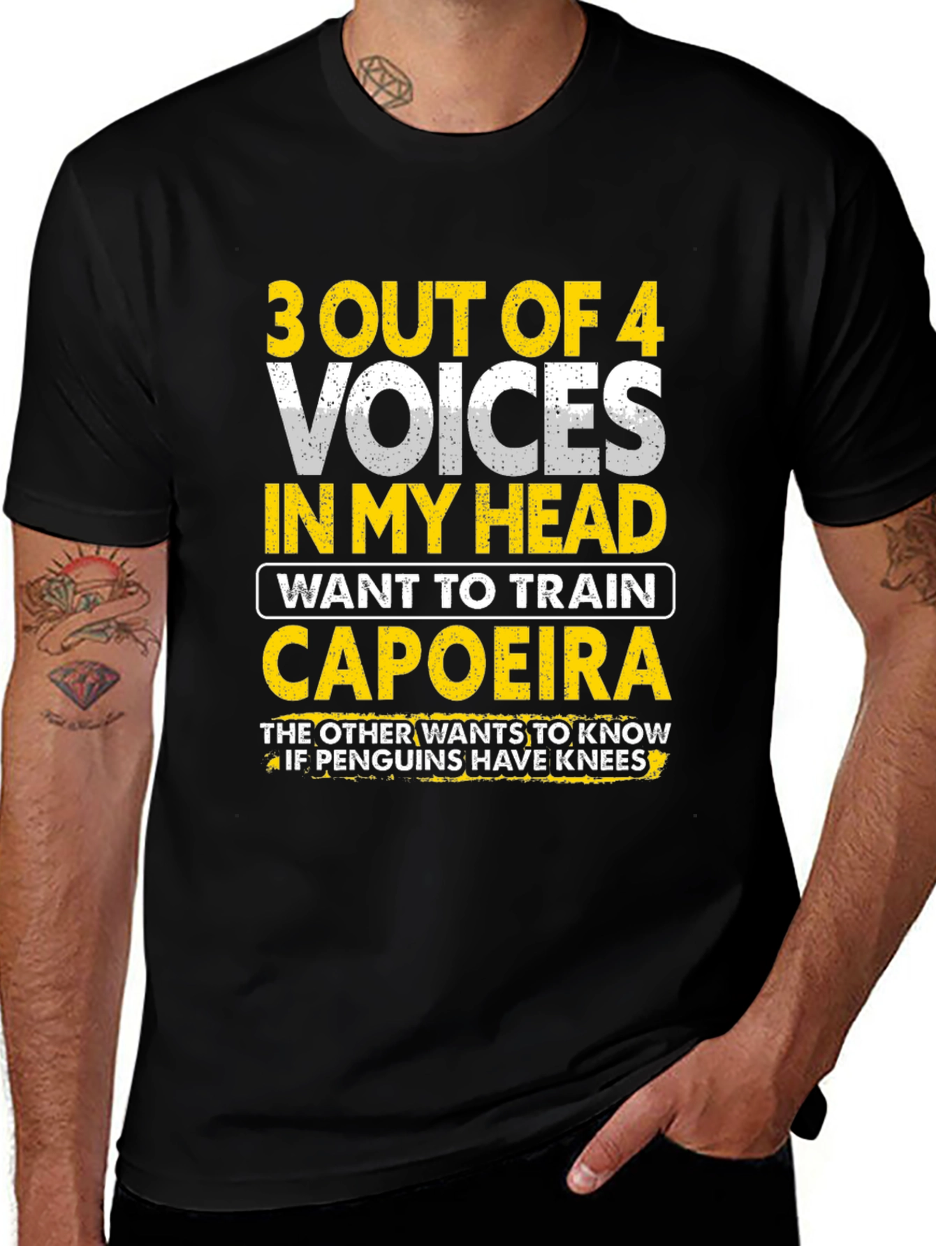 Capoeira & Penguin Knee T-Shirt: Funny Crazy Voices Tee