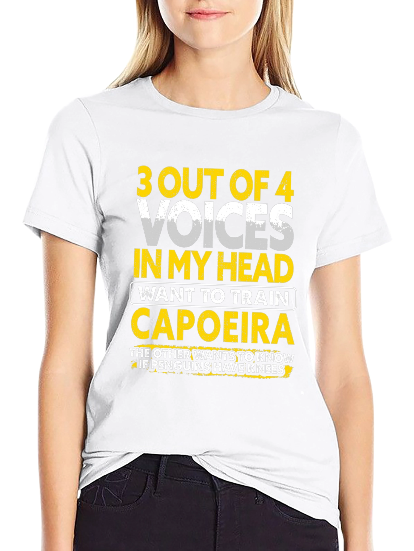 Capoeira & Penguin Knee T-Shirt: Funny Crazy Voices Tee