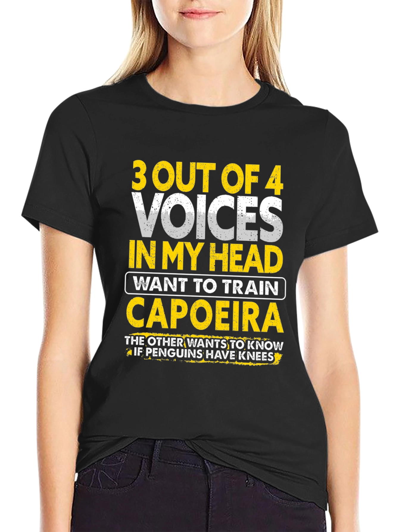 Capoeira & Penguin Knee T-Shirt: Funny Crazy Voices Tee