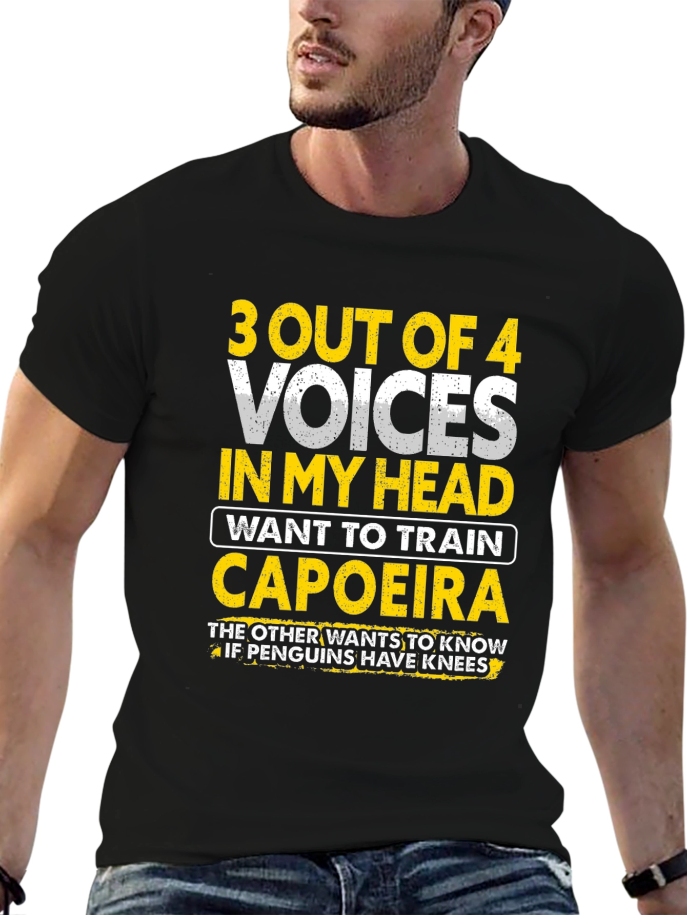 Capoeira & Penguin Knee T-Shirt: Funny Crazy Voices Tee