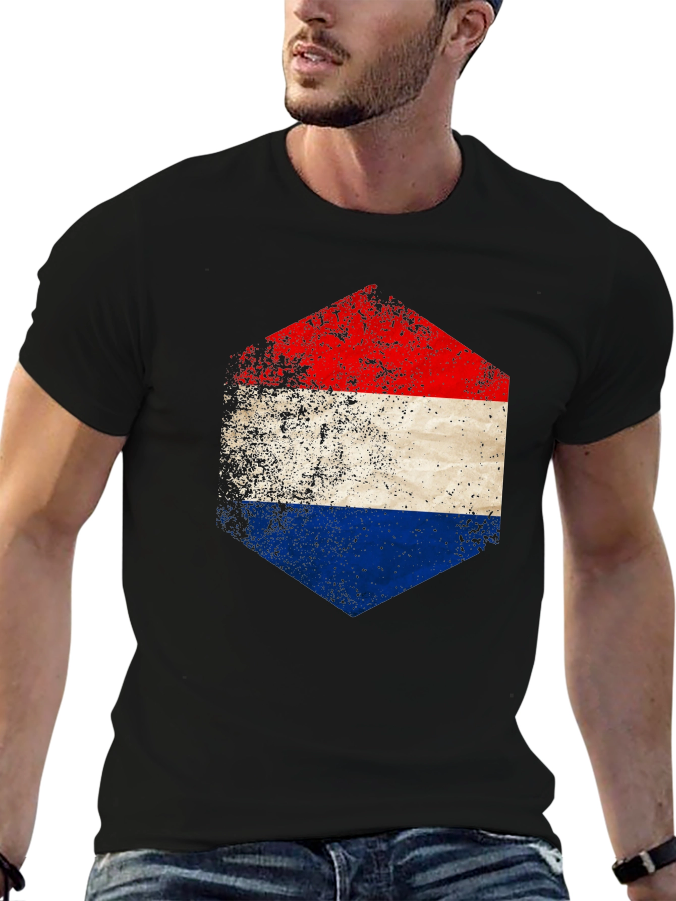Netherlands Flag Hexagon Graphic T-Shirt