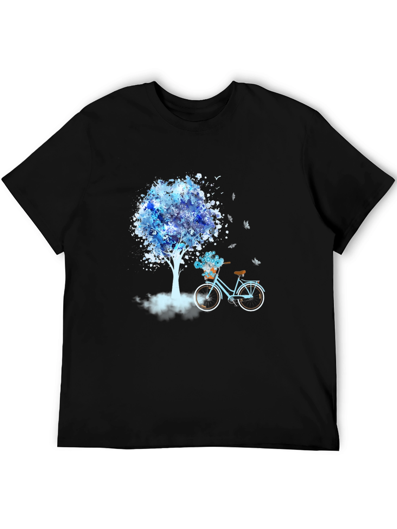 Blue Tree Bicycle Black T-Shirt