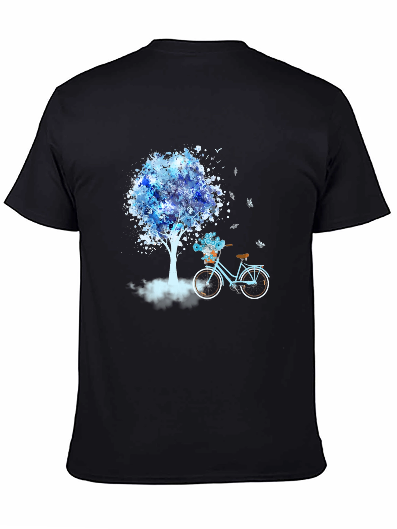 Blue Tree Bicycle Black T-Shirt
