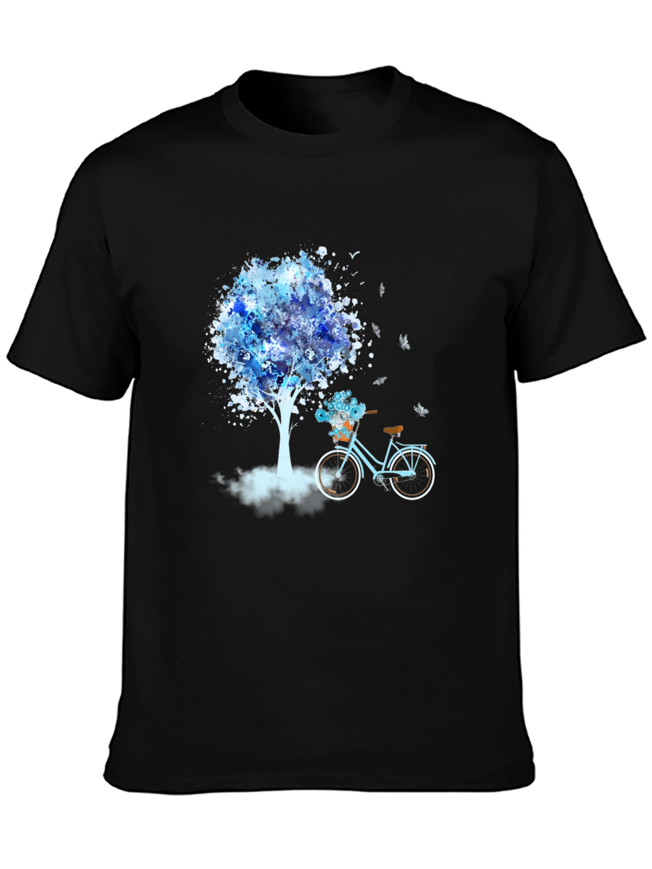Blue Tree Bicycle Black T-Shirt