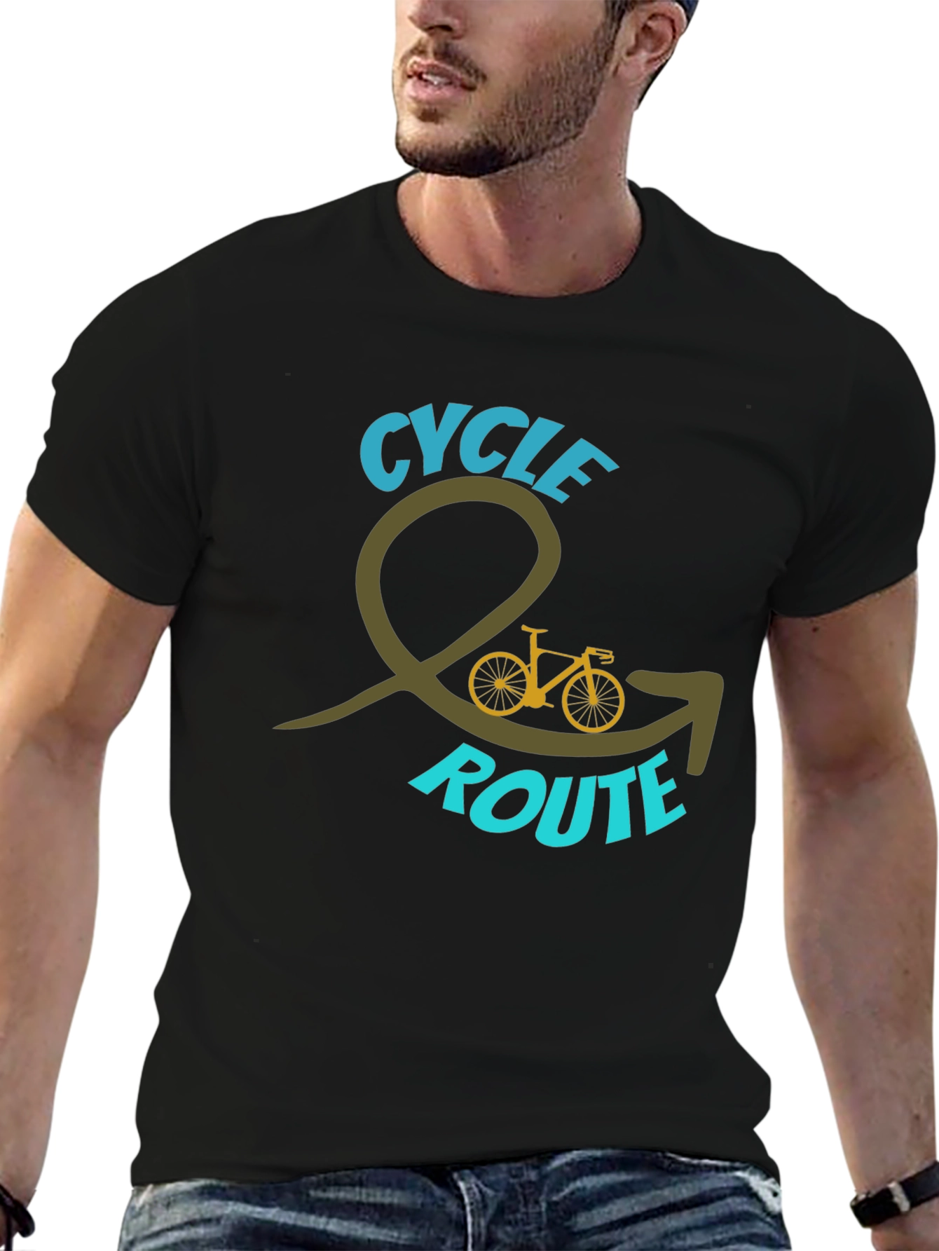 Cycle Route Graphic Tee - Black Cotton Blend Shirt