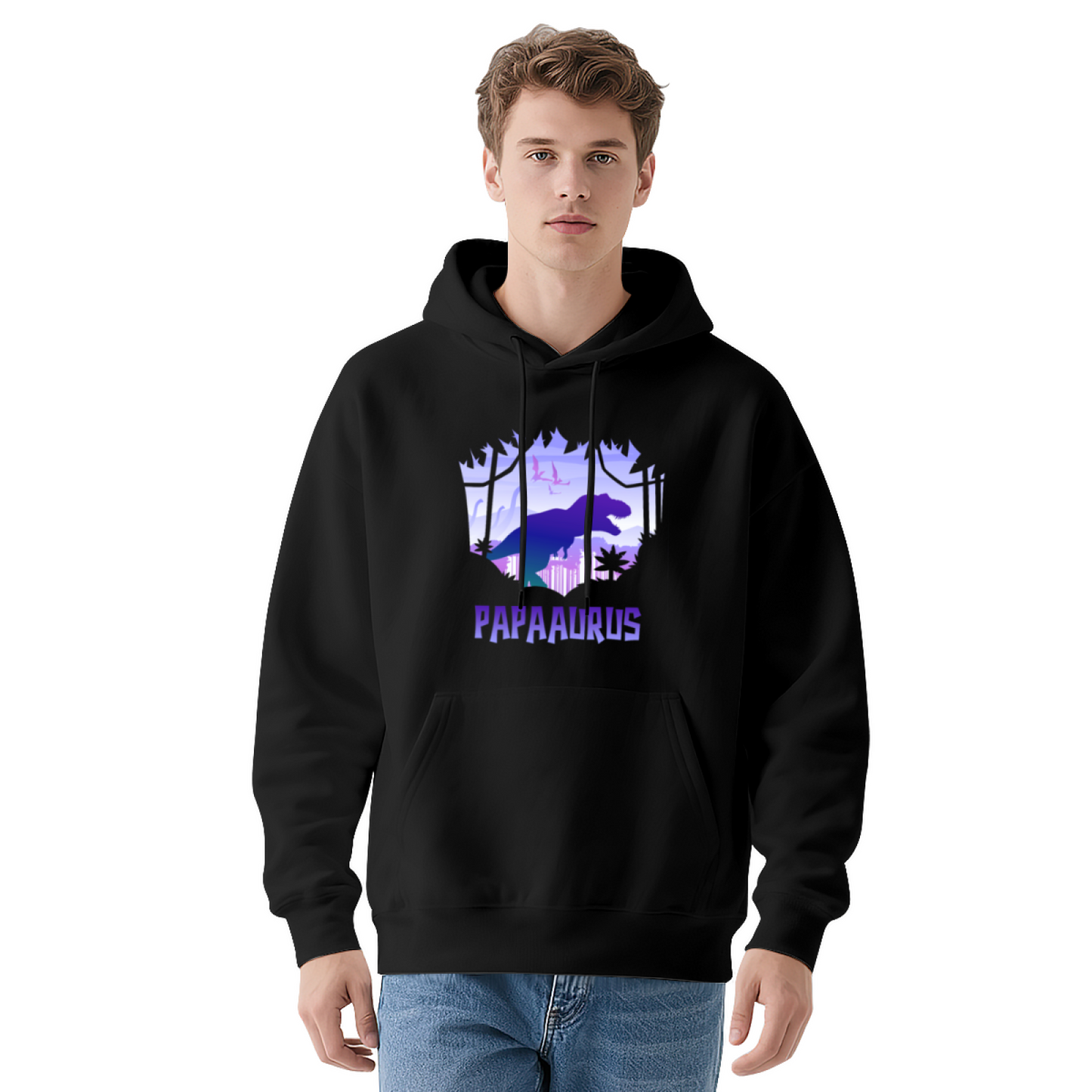 Retro Papa Dinosaur Graphic Men Hoodie, Family Soft Comfort