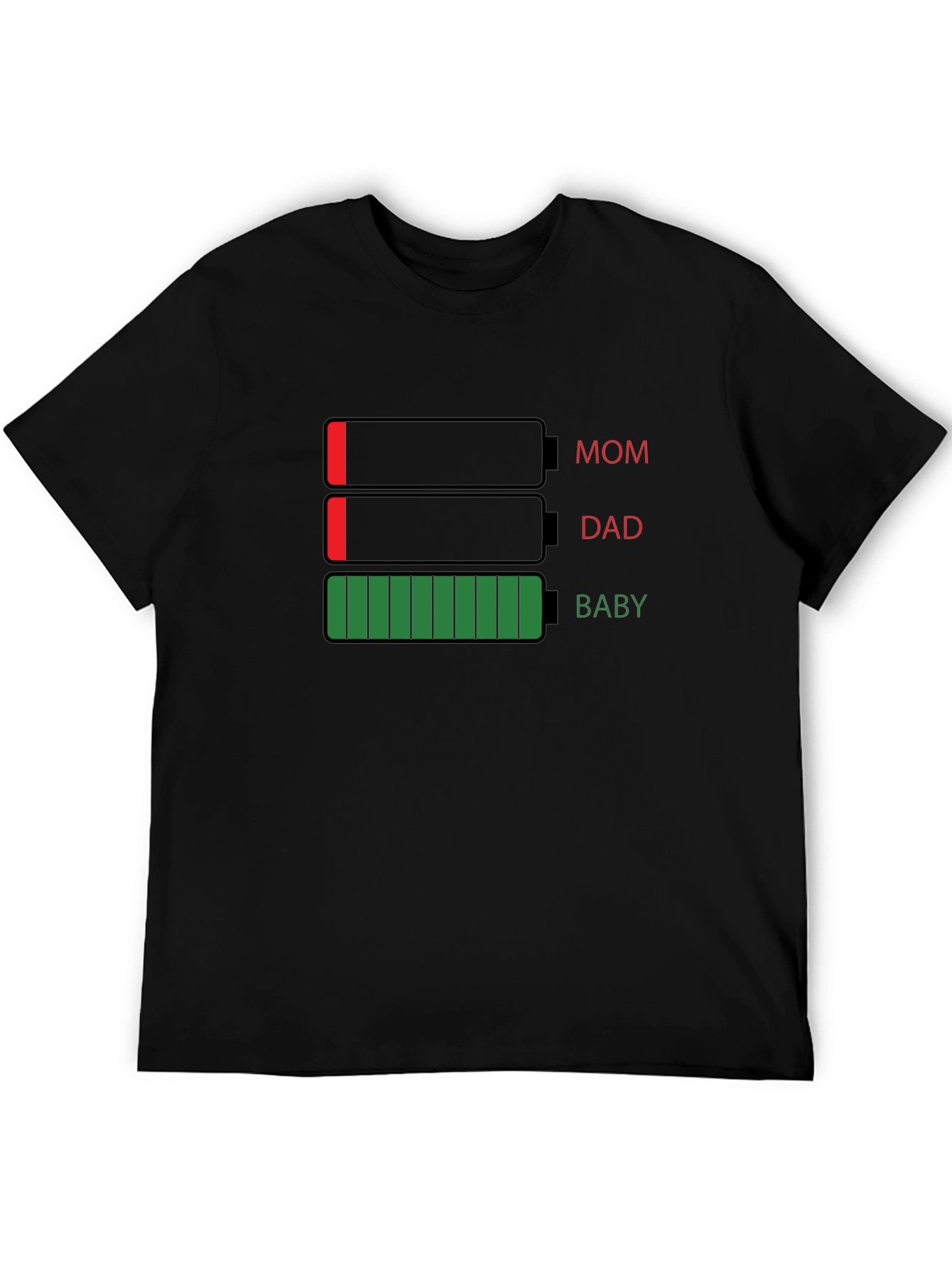 Battery Life Mom Dad Baby Black T-Shirt