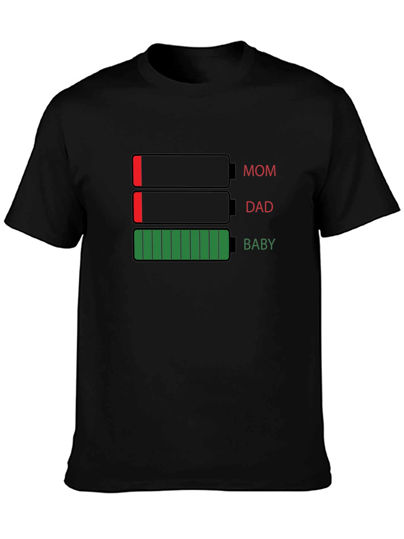 Battery Life Mom Dad Baby Black T-Shirt