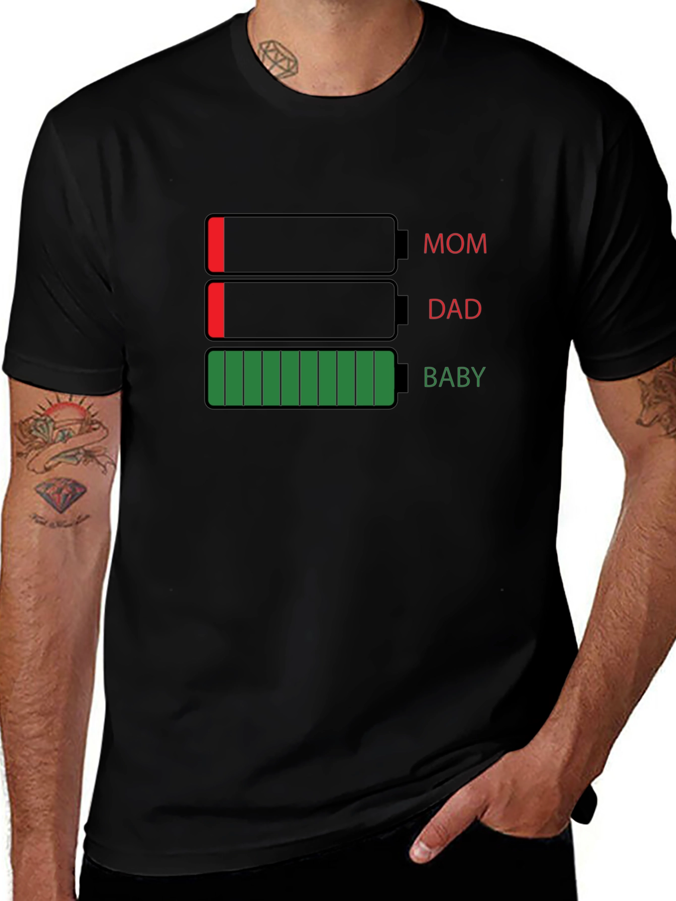 Battery Life Mom Dad Baby Black T-Shirt