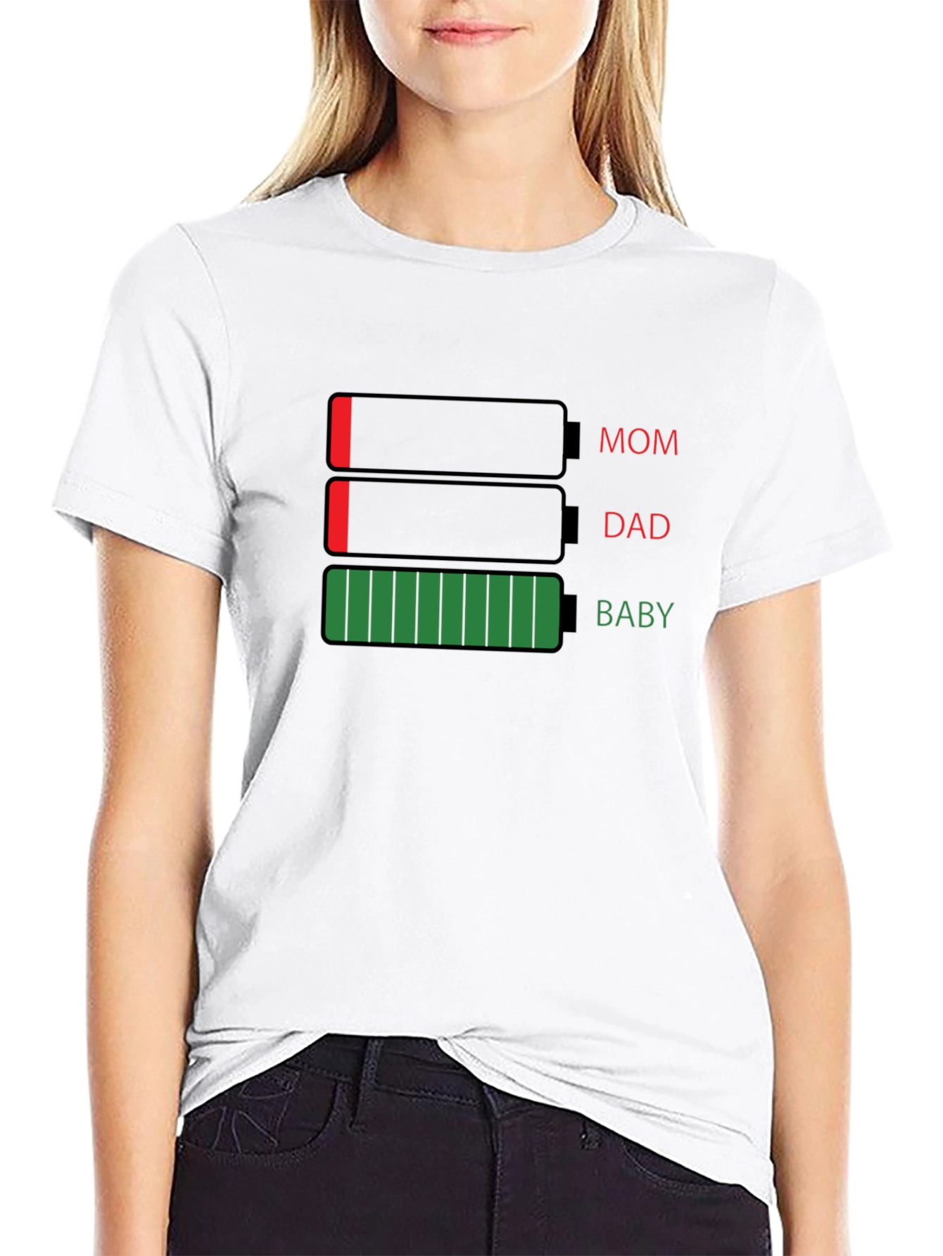 Battery Life Mom Dad Baby Black T-Shirt