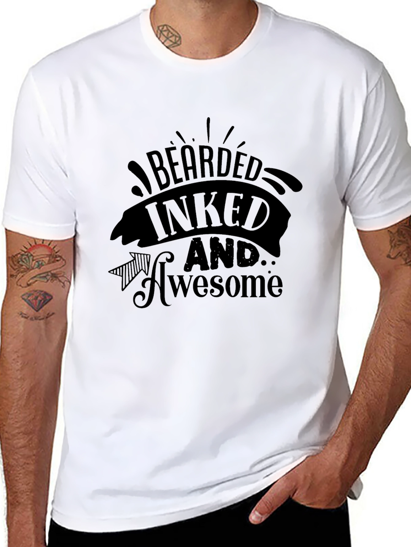 Bearded Inked and Awesome Black Graphic Tee