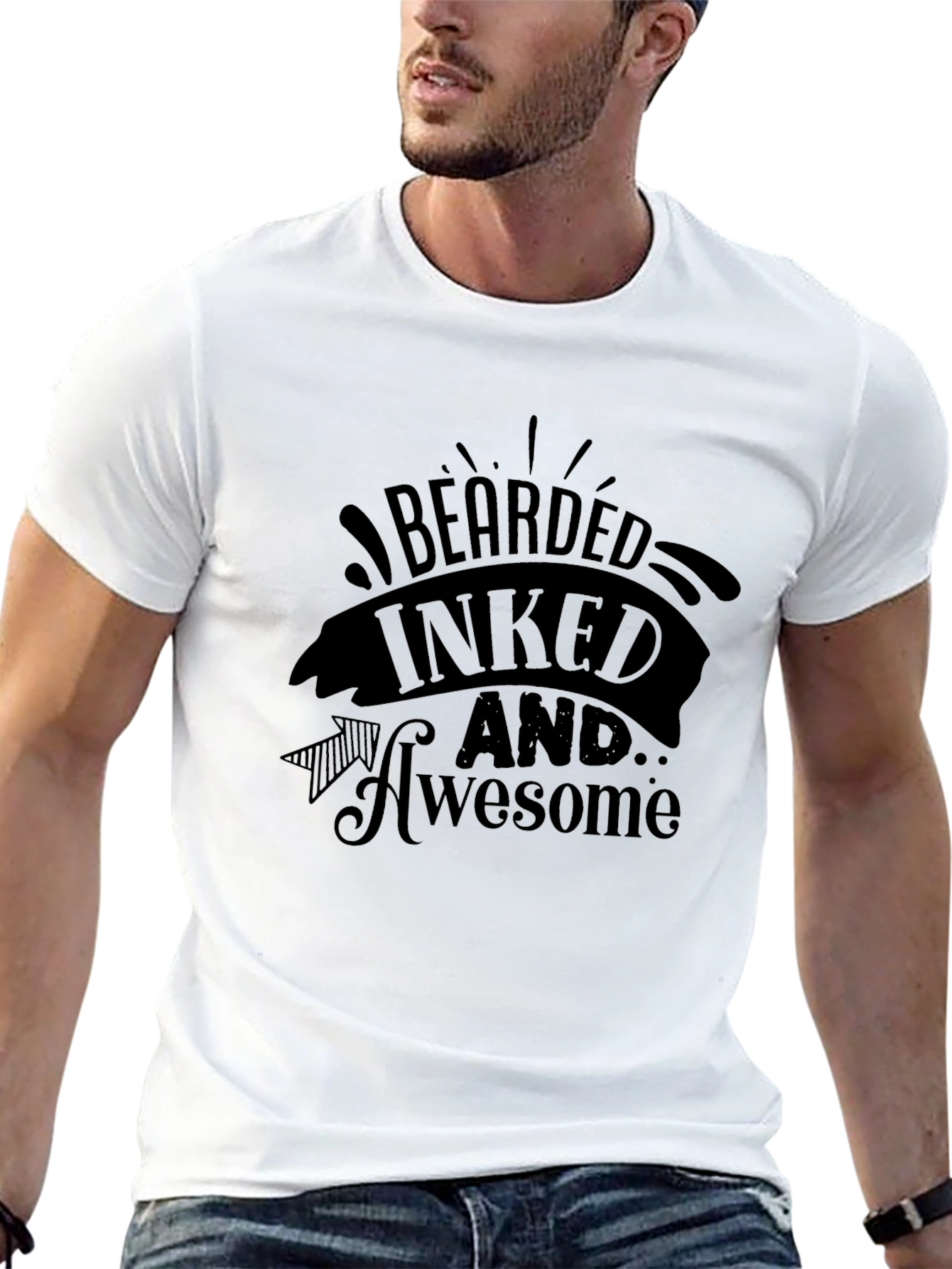 Bearded Inked and Awesome Black Graphic Tee