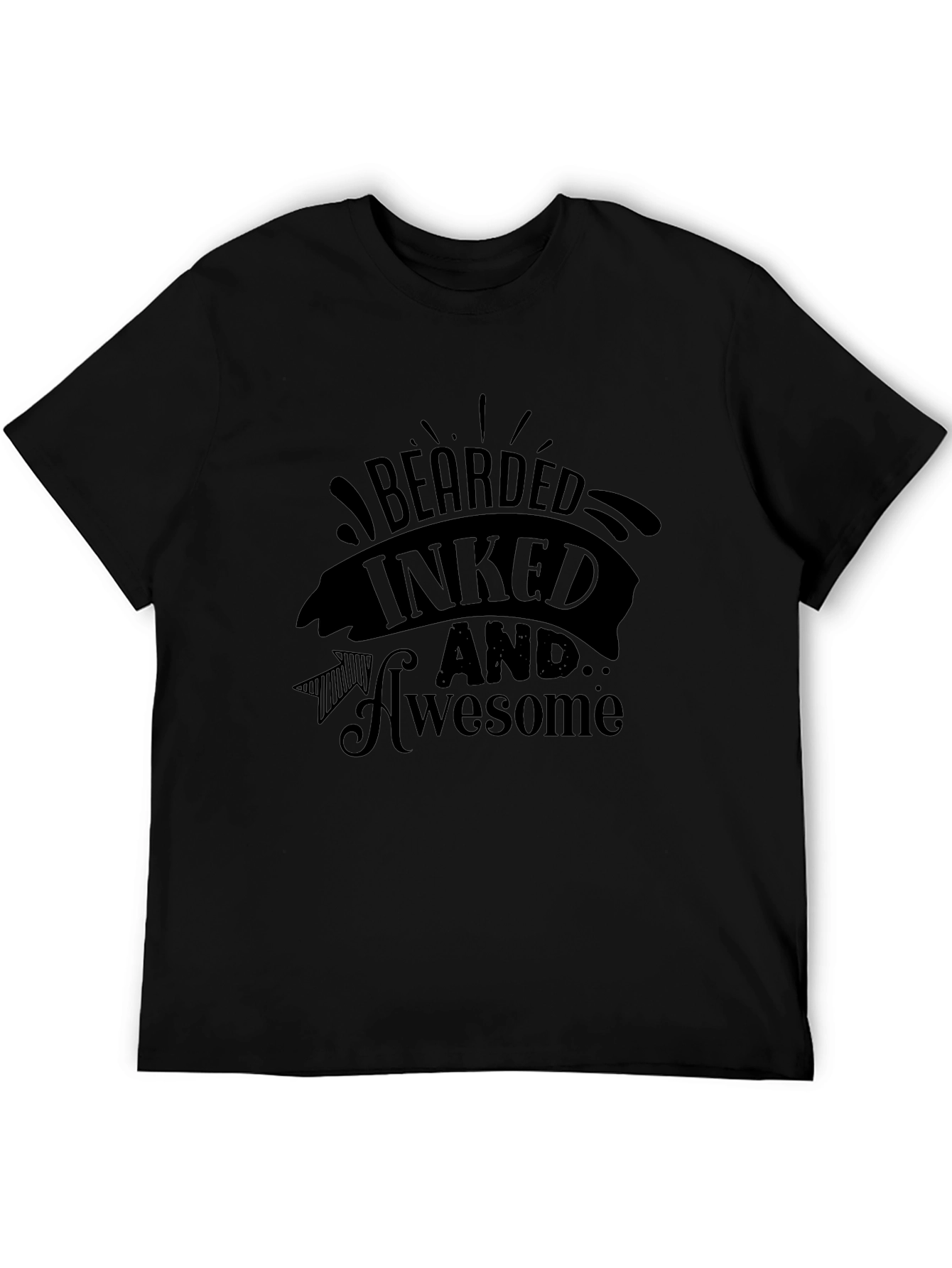 Bearded Inked and Awesome Black Graphic Tee