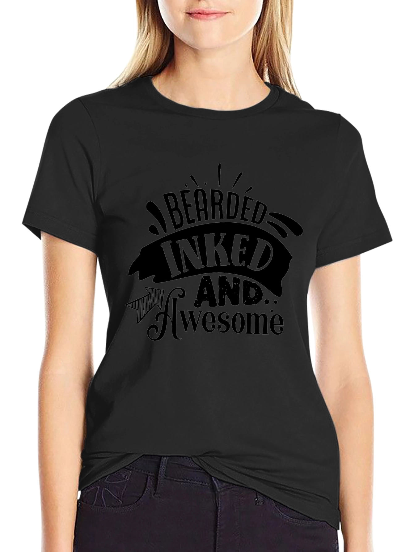 Bearded Inked and Awesome Black Graphic Tee