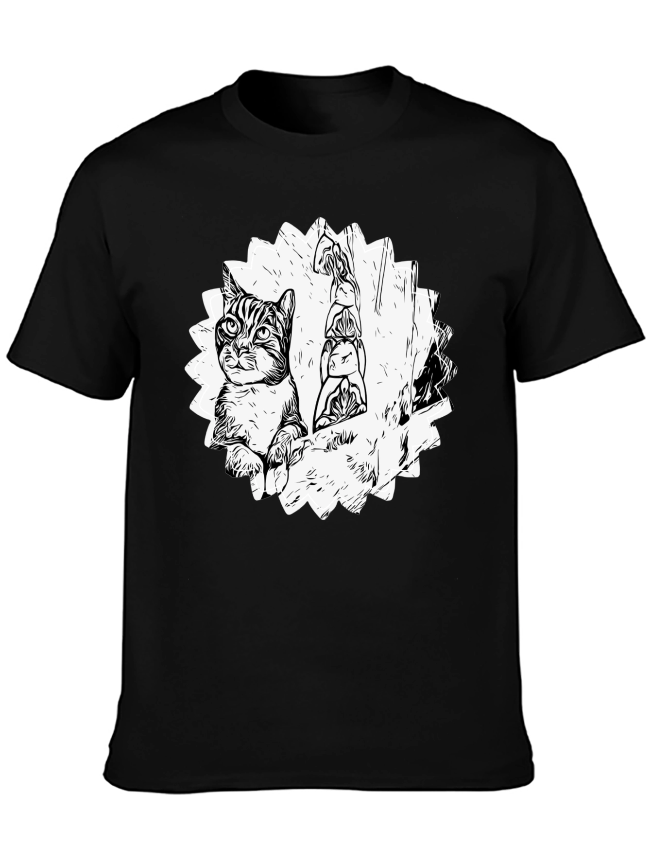 Cool Cat & Totem Pole Graphic Tee - Black