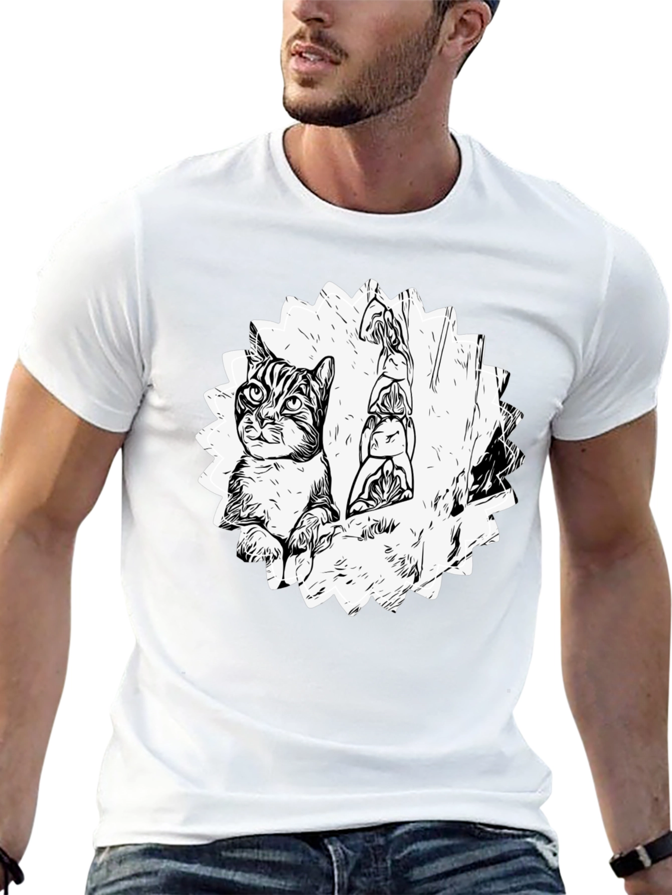 Cool Cat & Totem Pole Graphic Tee - Black