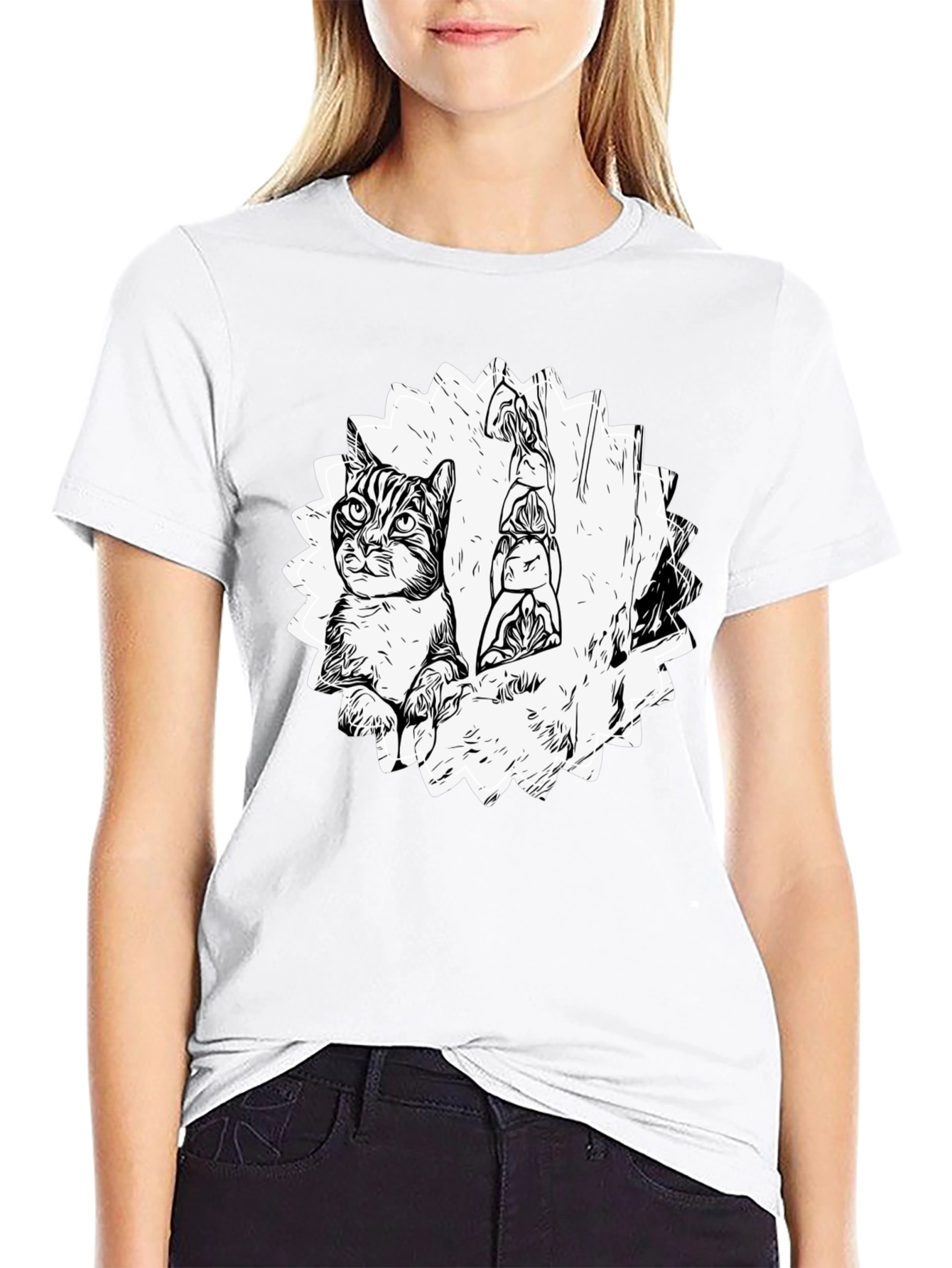 Cool Cat & Totem Pole Graphic Tee - Black