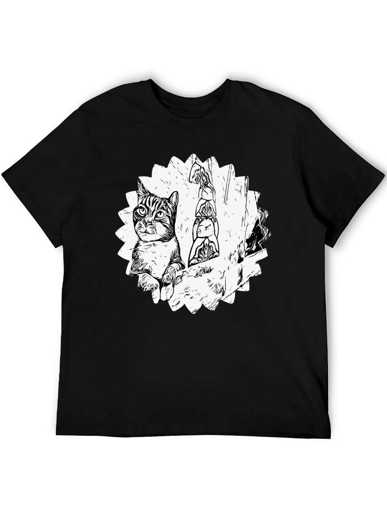 Cool Cat & Totem Pole Graphic Tee - Black
