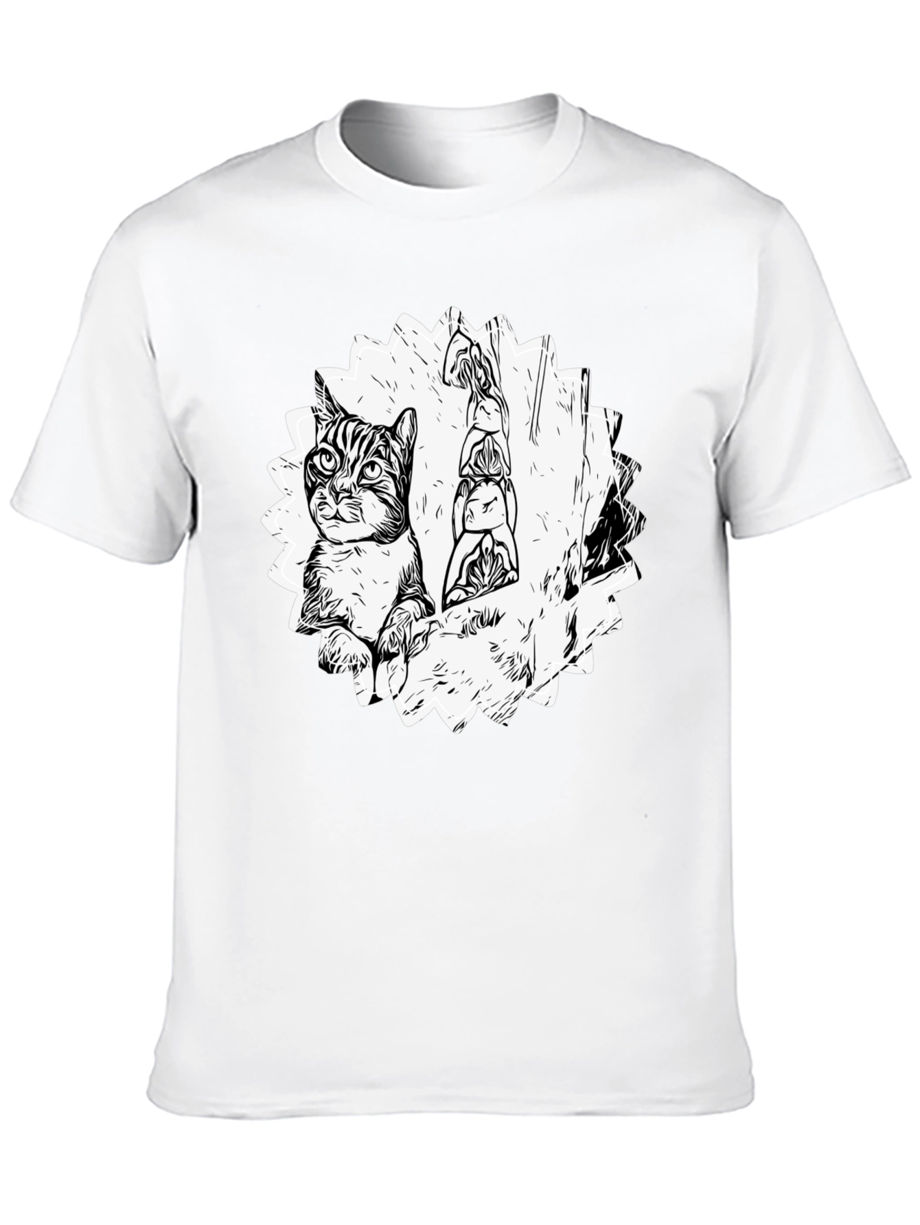 Cool Cat & Totem Pole Graphic Tee - Black