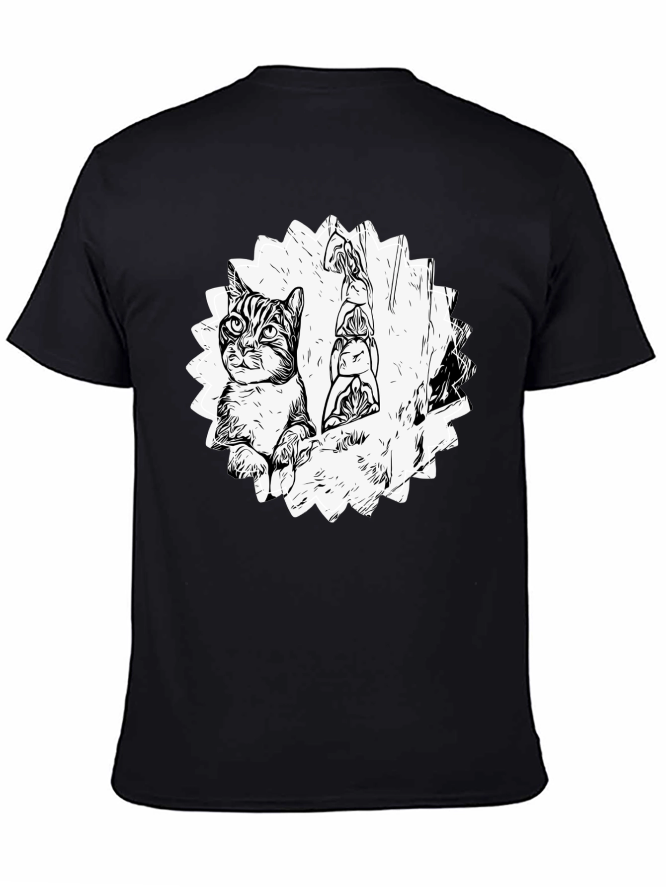 Cool Cat & Totem Pole Graphic Tee - Black