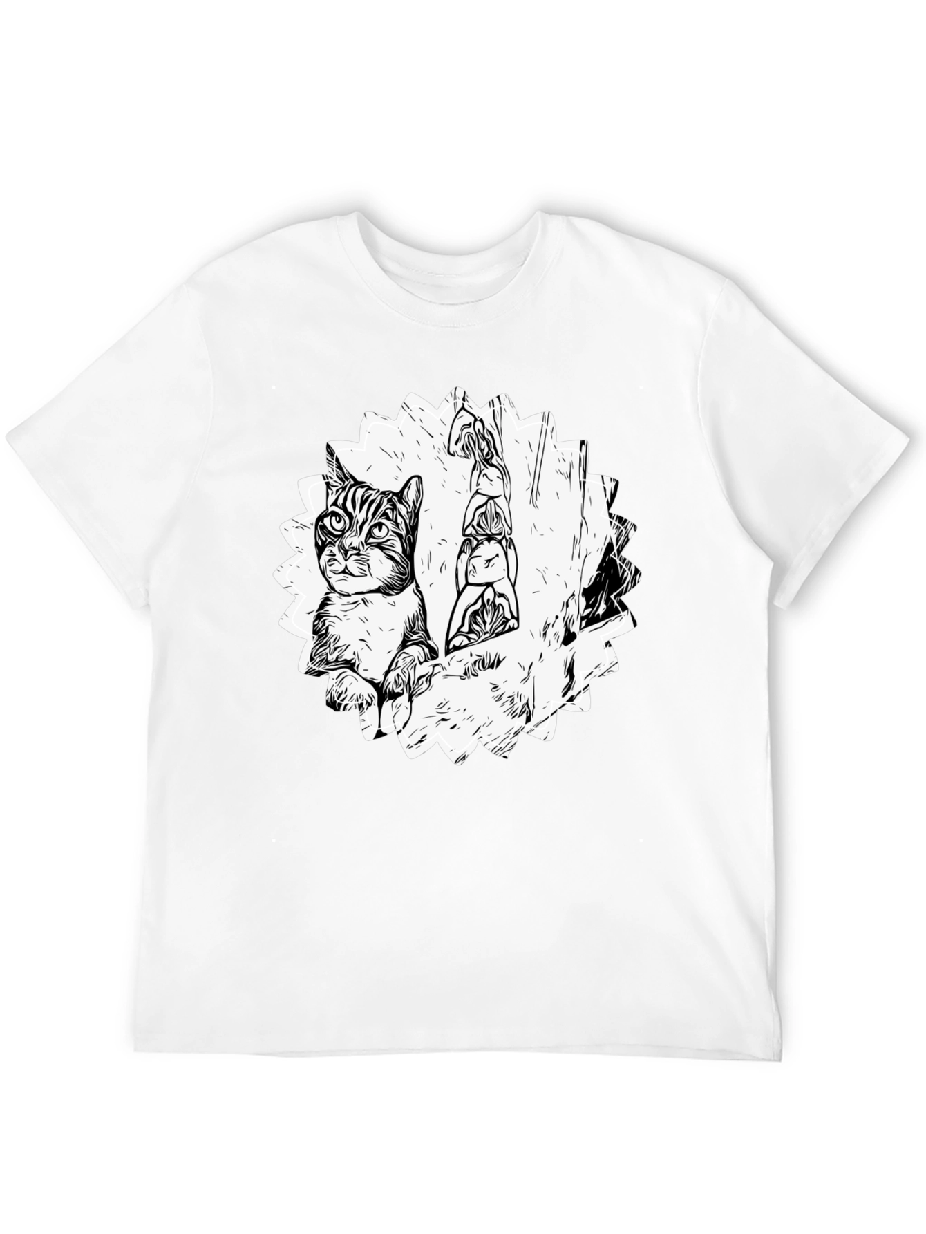 Cool Cat & Totem Pole Graphic Tee - Black