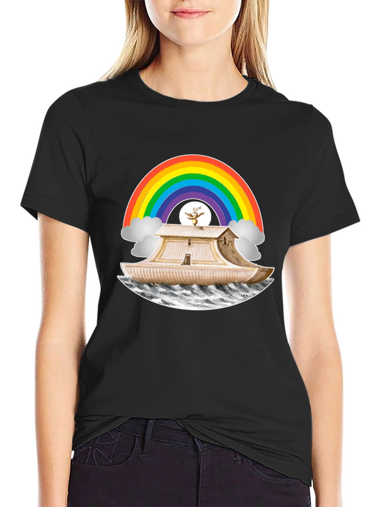 Noahs Ark Rainbow Graphic Tee - Black Cotton T-Shirt