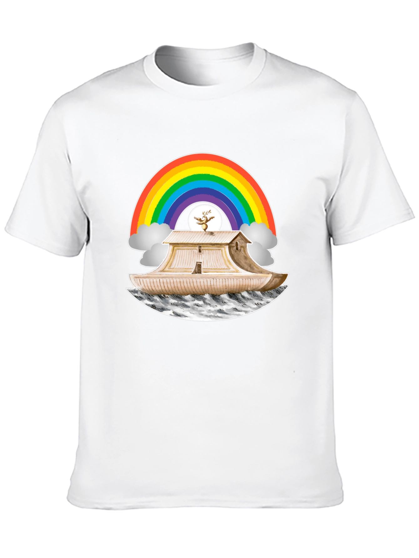 Noahs Ark Rainbow Graphic Tee - Black Cotton T-Shirt