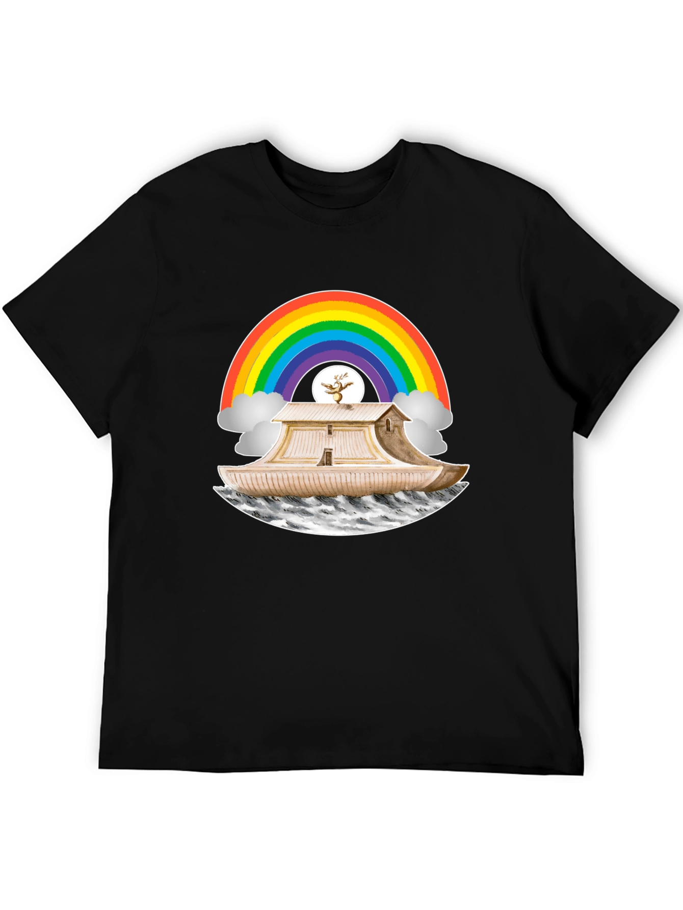 Noahs Ark Rainbow Graphic Tee - Black Cotton T-Shirt