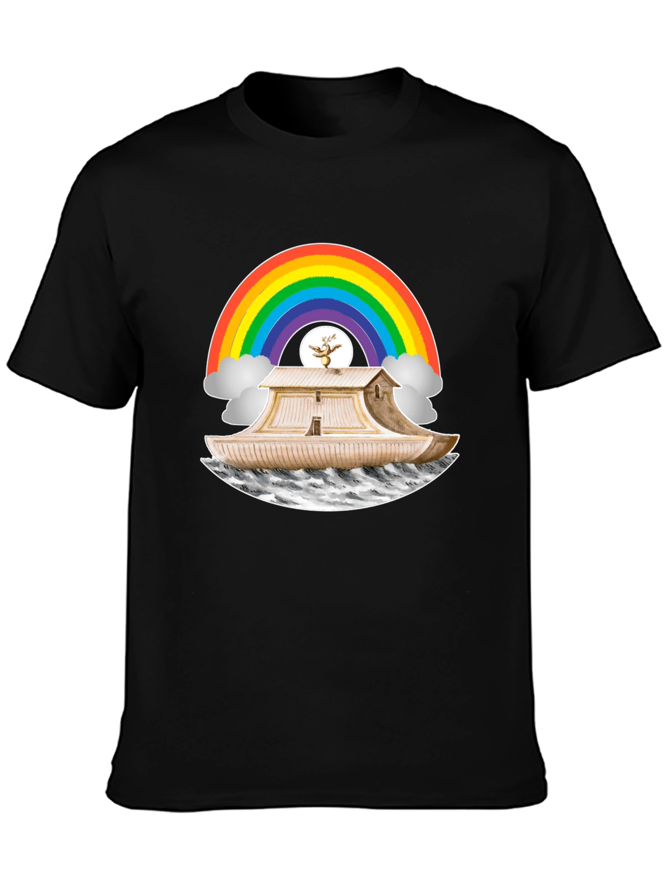 Noahs Ark Rainbow Graphic Tee - Black Cotton T-Shirt