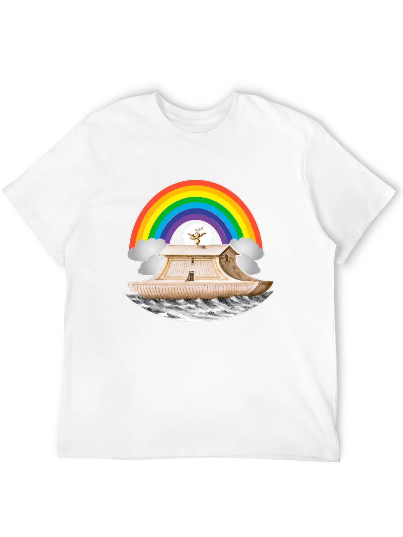 Noahs Ark Rainbow Graphic Tee - Black Cotton T-Shirt
